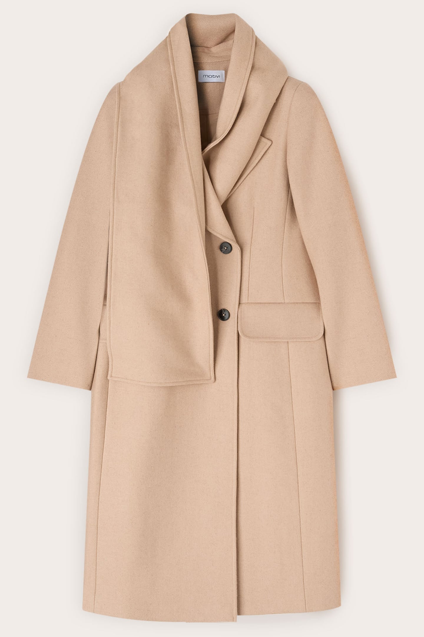 DOUBLE-BREASTED COAT WITH SCARF PATTERN BEIGE 4