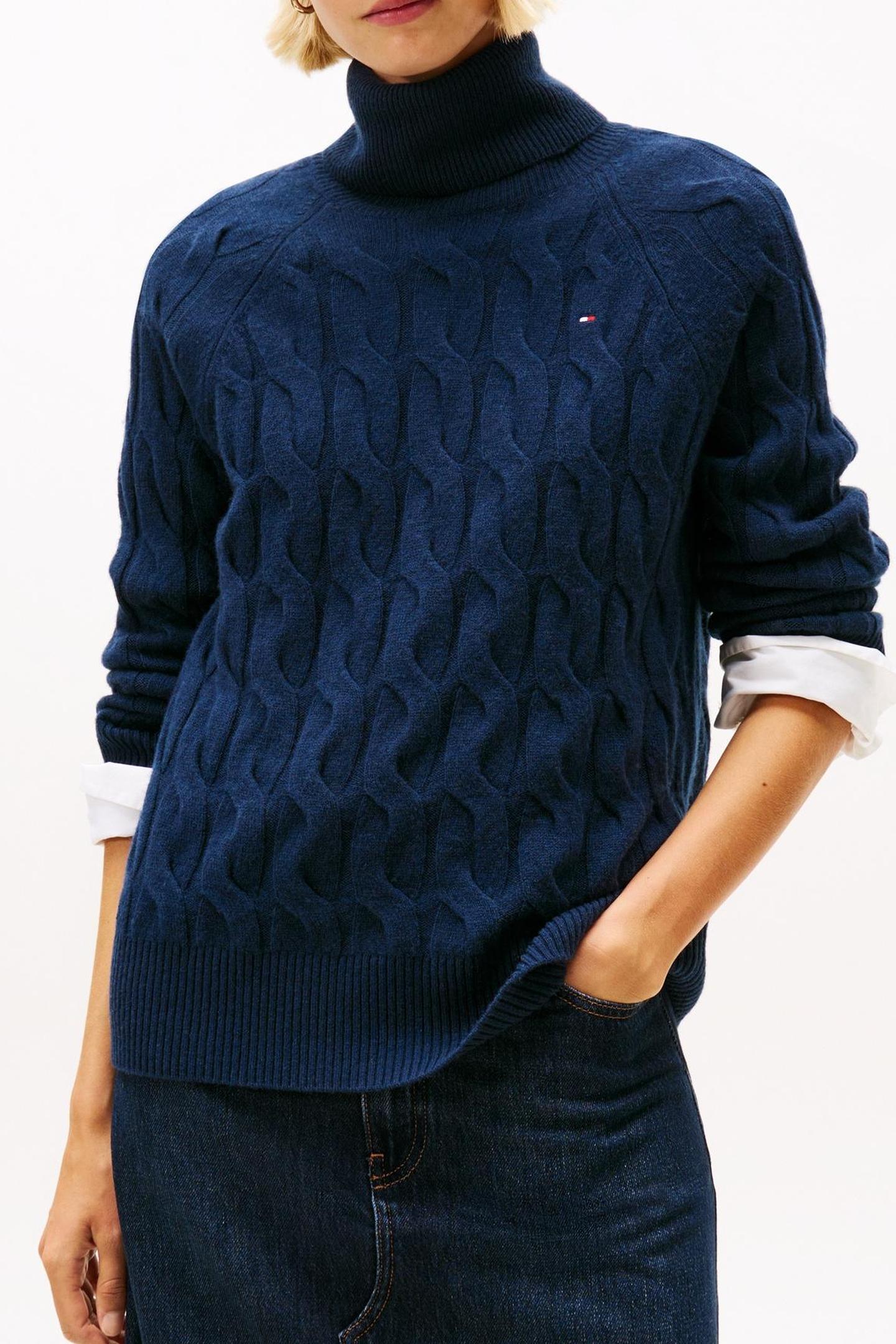 SOFT WOOL CABLE ROLL NECK DARK BLUE 3