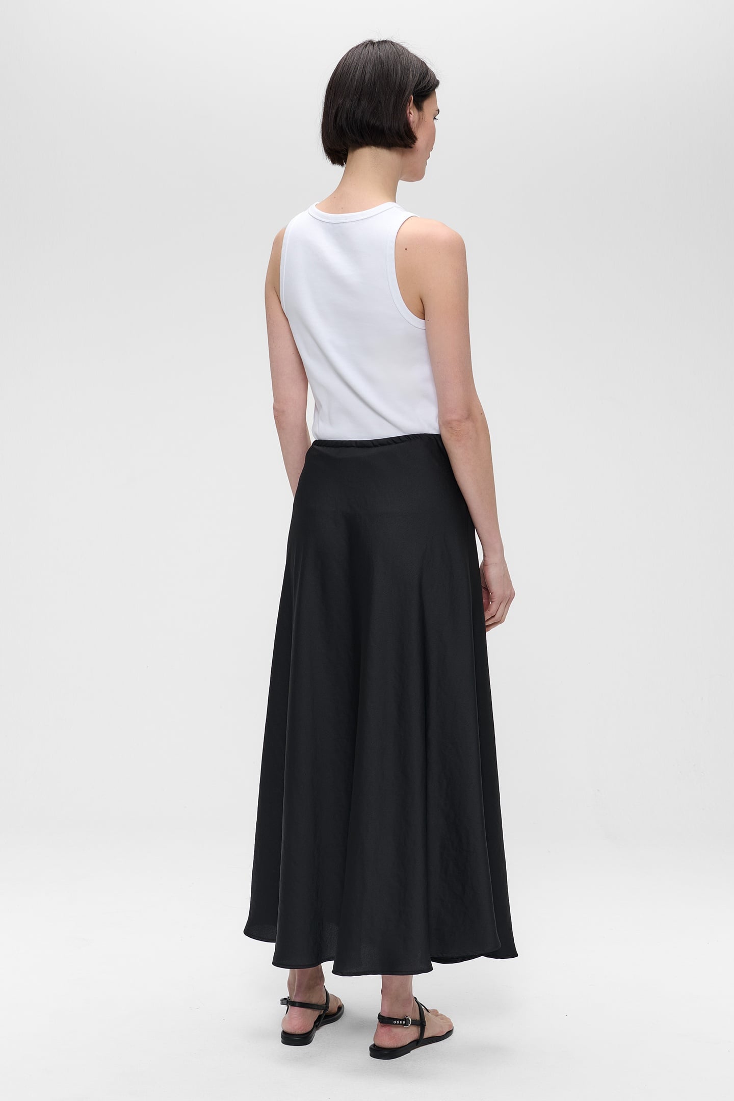 WASHED SATIN DRAWSTRING SKIRT BLACK 4