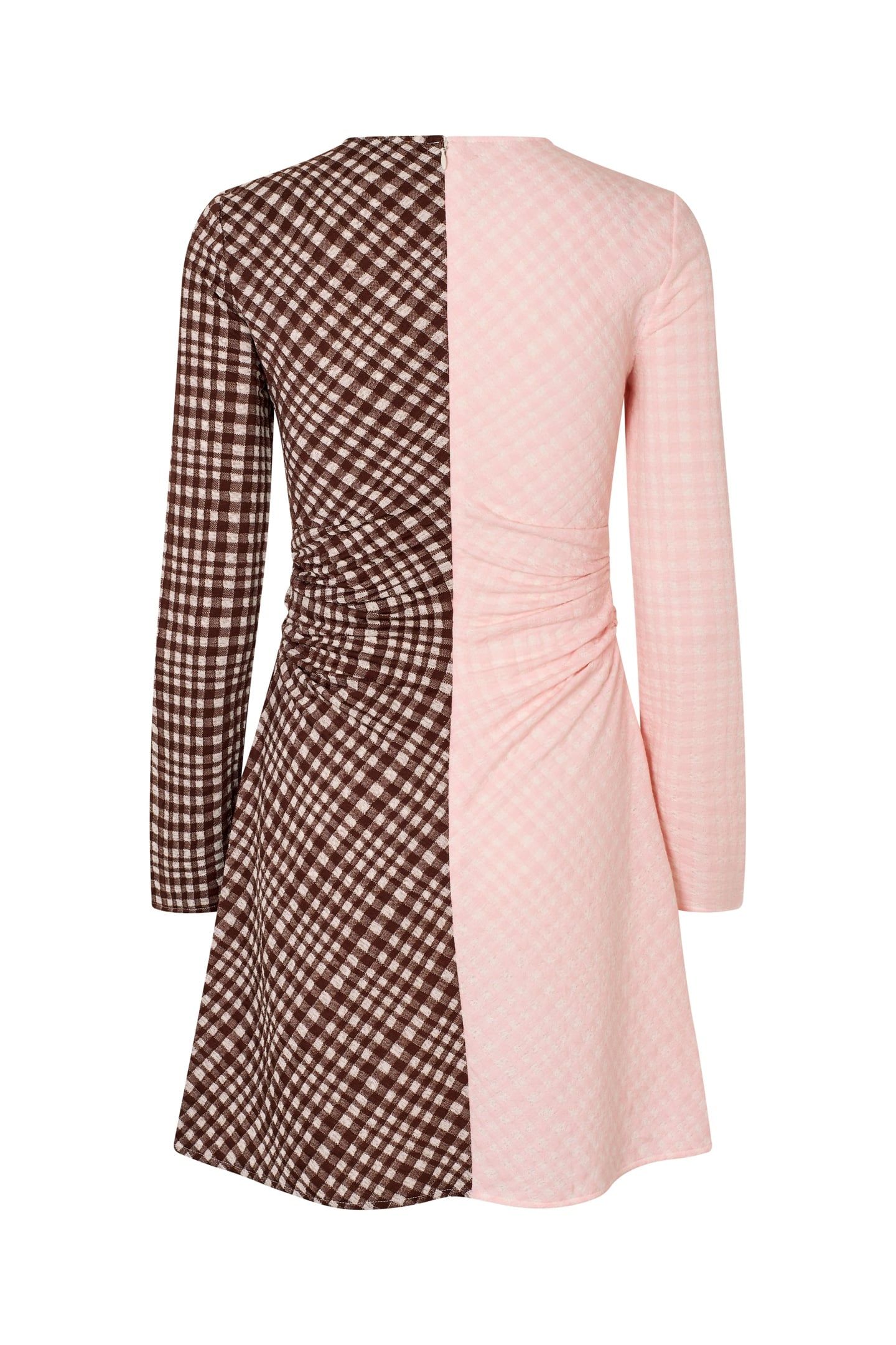 RUCHED WAIST SHORT DRESS BROWN AND PINK CHECKS 4