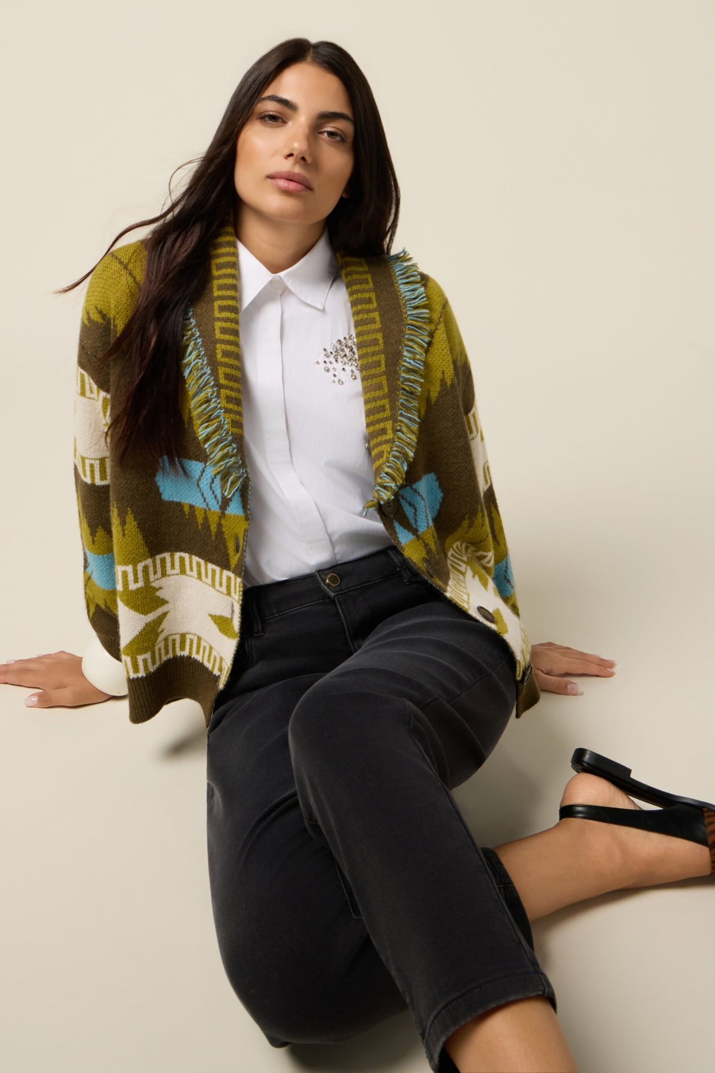 KNITTED CARDIGAN WITH DECORATIVE FRINGE GREEN 5