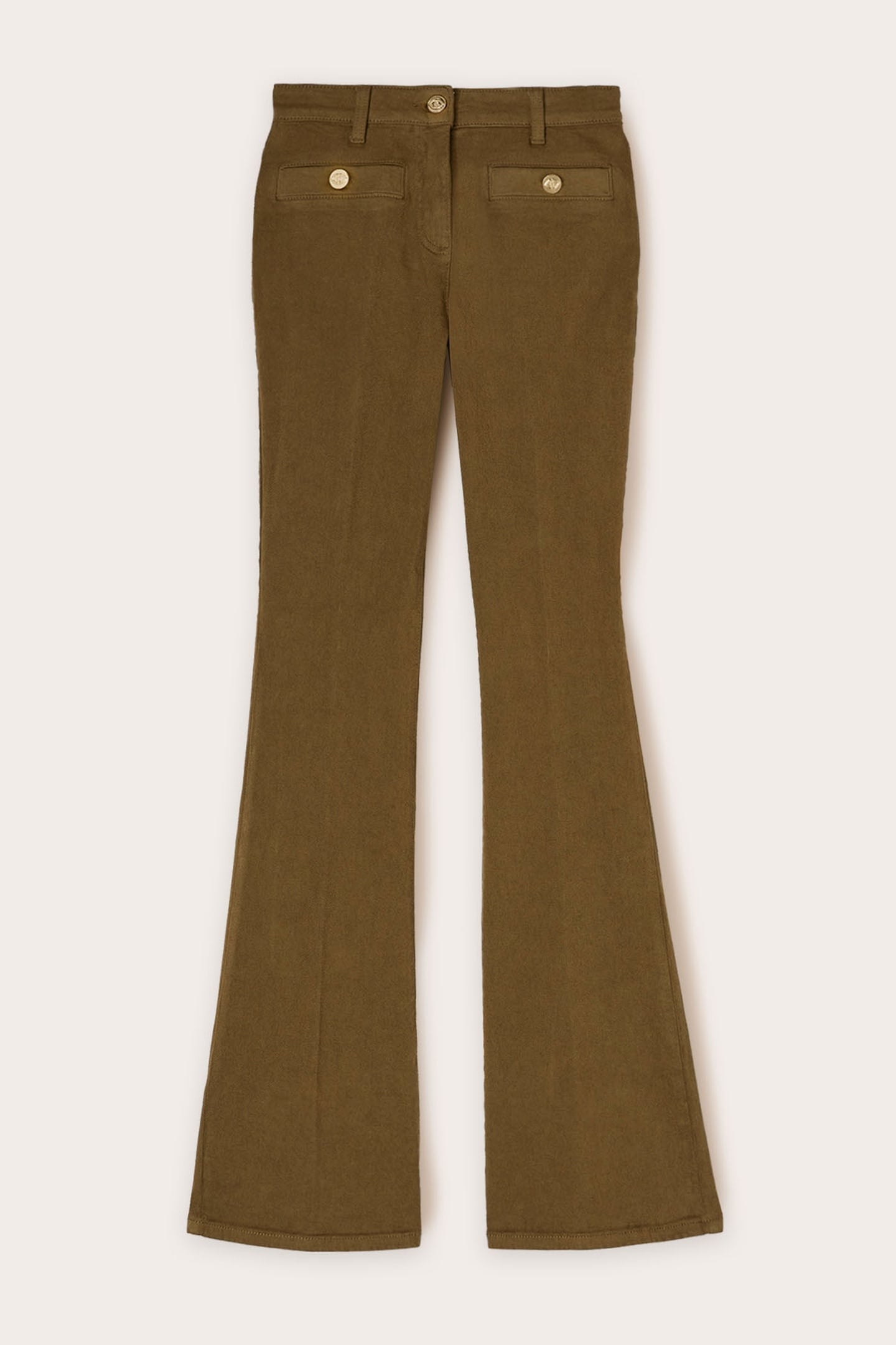 COTTON DRILL FLARE PANTS MILITARY GREEN 4