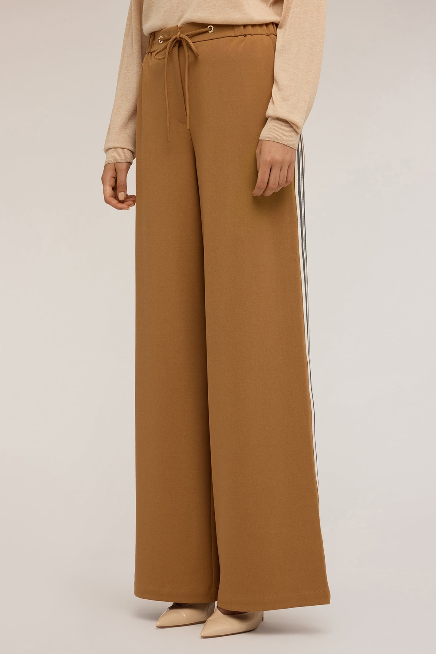 PALAZZO PANTS WITH SIDE STRIPE BROWN 2