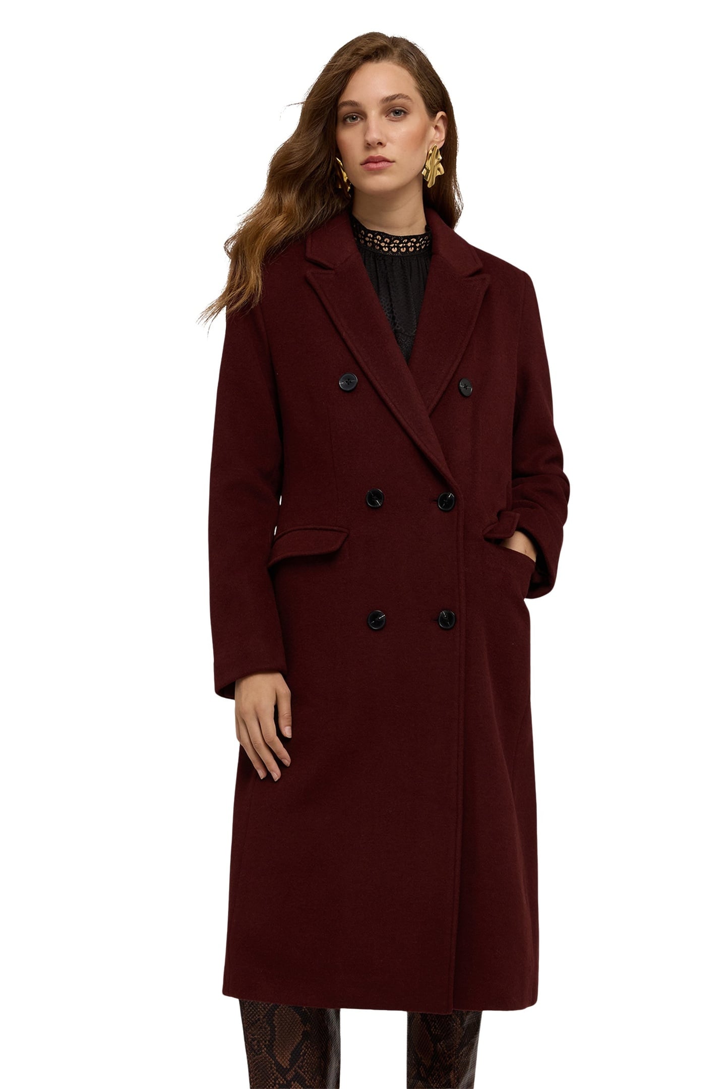 DOUBLE-BREASTED COAT IN WOOL BLEND DRAP BROWN 3