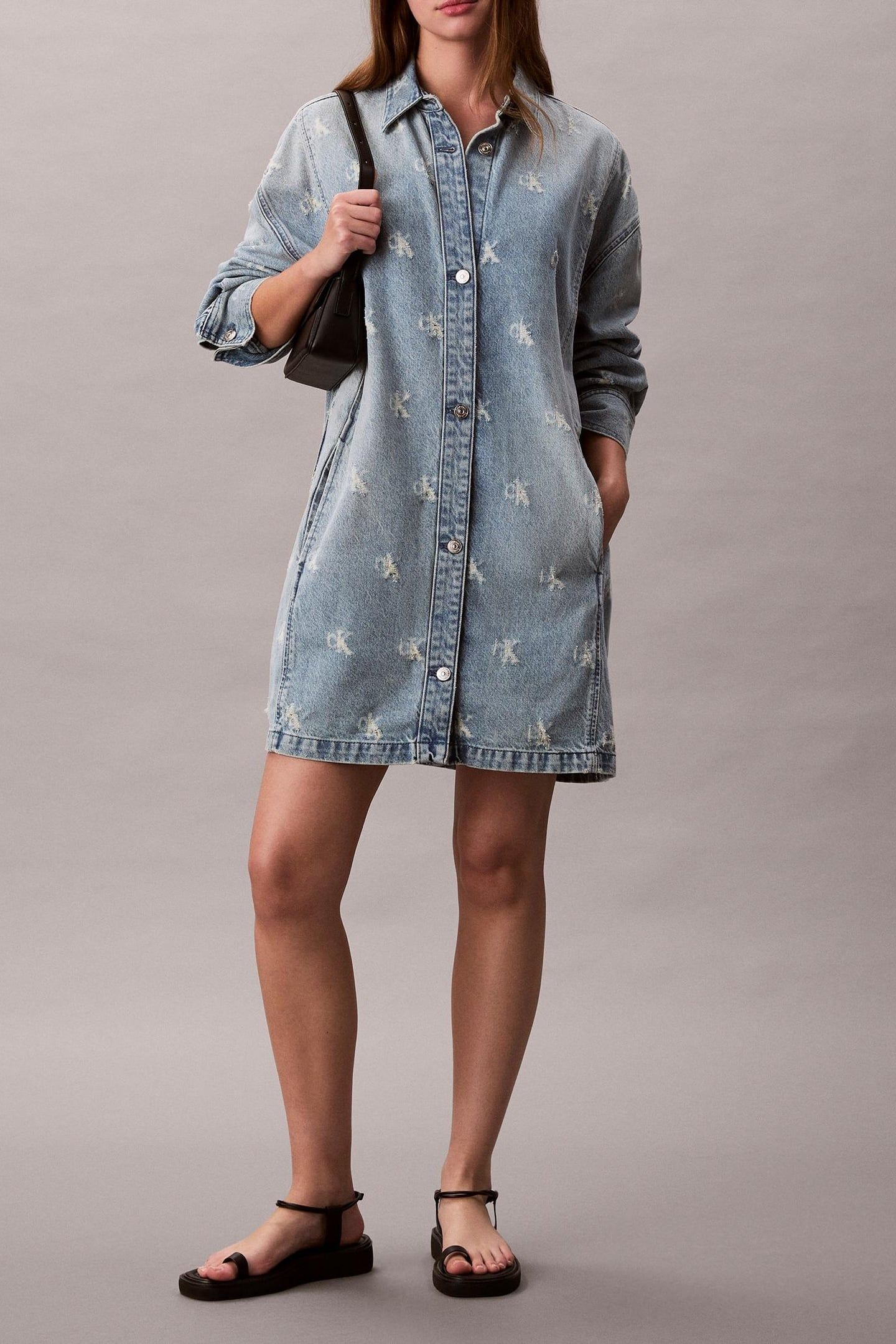 DENIM SHIRTDRESS CK DISTRESSED INDIGO 1