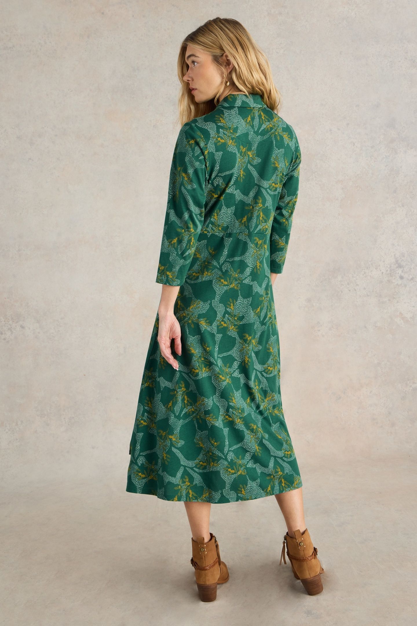 RUA JERSEY SHIRT DRESS GREEN MULTI 2