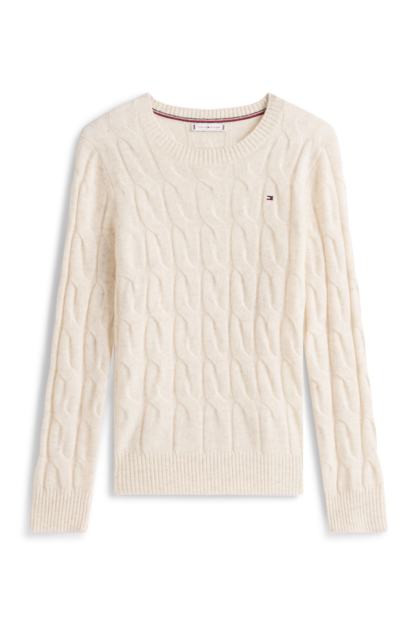 SOFT WOOL CABLE C-NECK HEATHER OATMILK 4