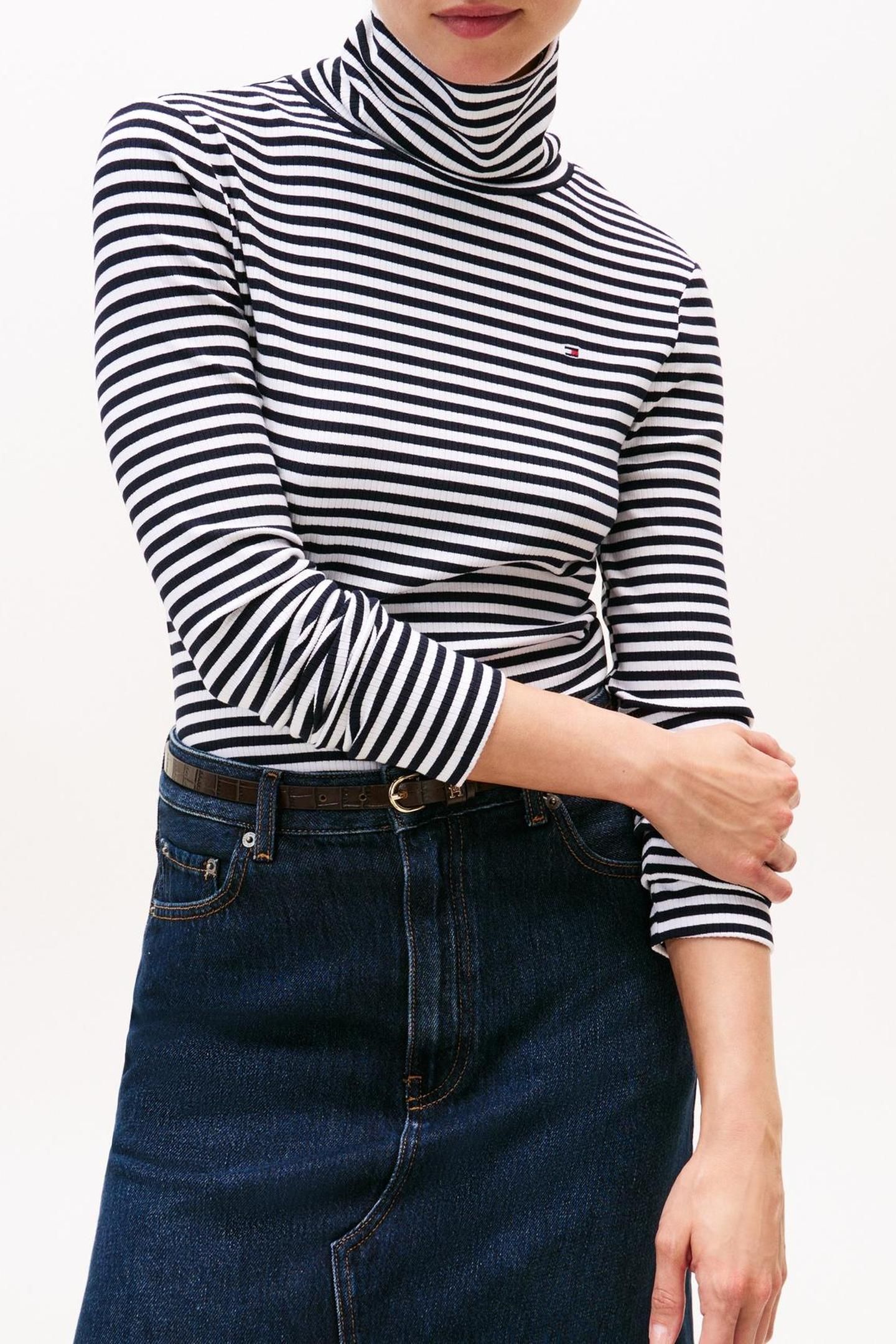 SLIM 5X2 RIB ROLL-NECK DARK NIGHT NAVY/ECRU 1