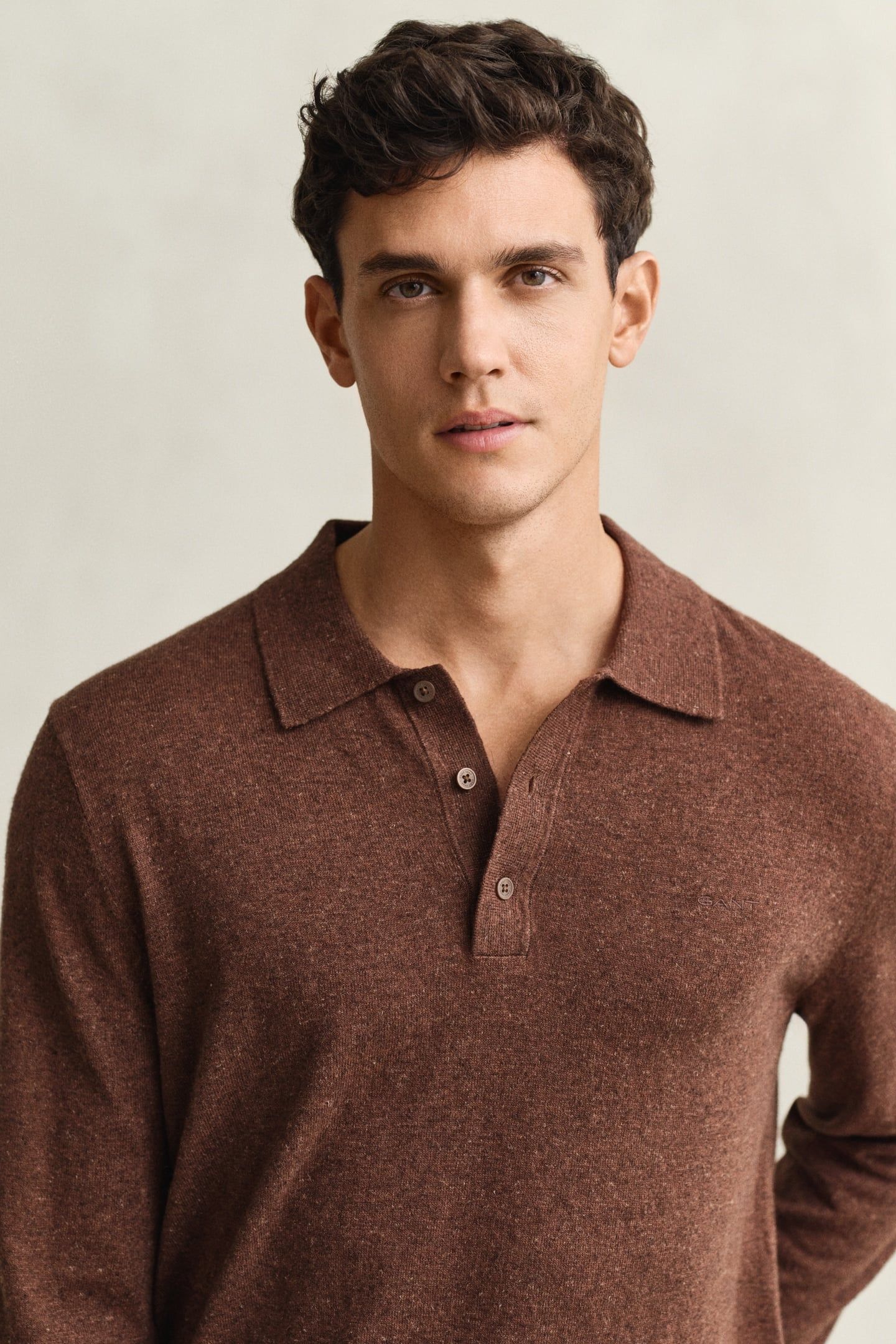 SLUB COTTON LINEN POLO HAZELNUT MELANGE 5