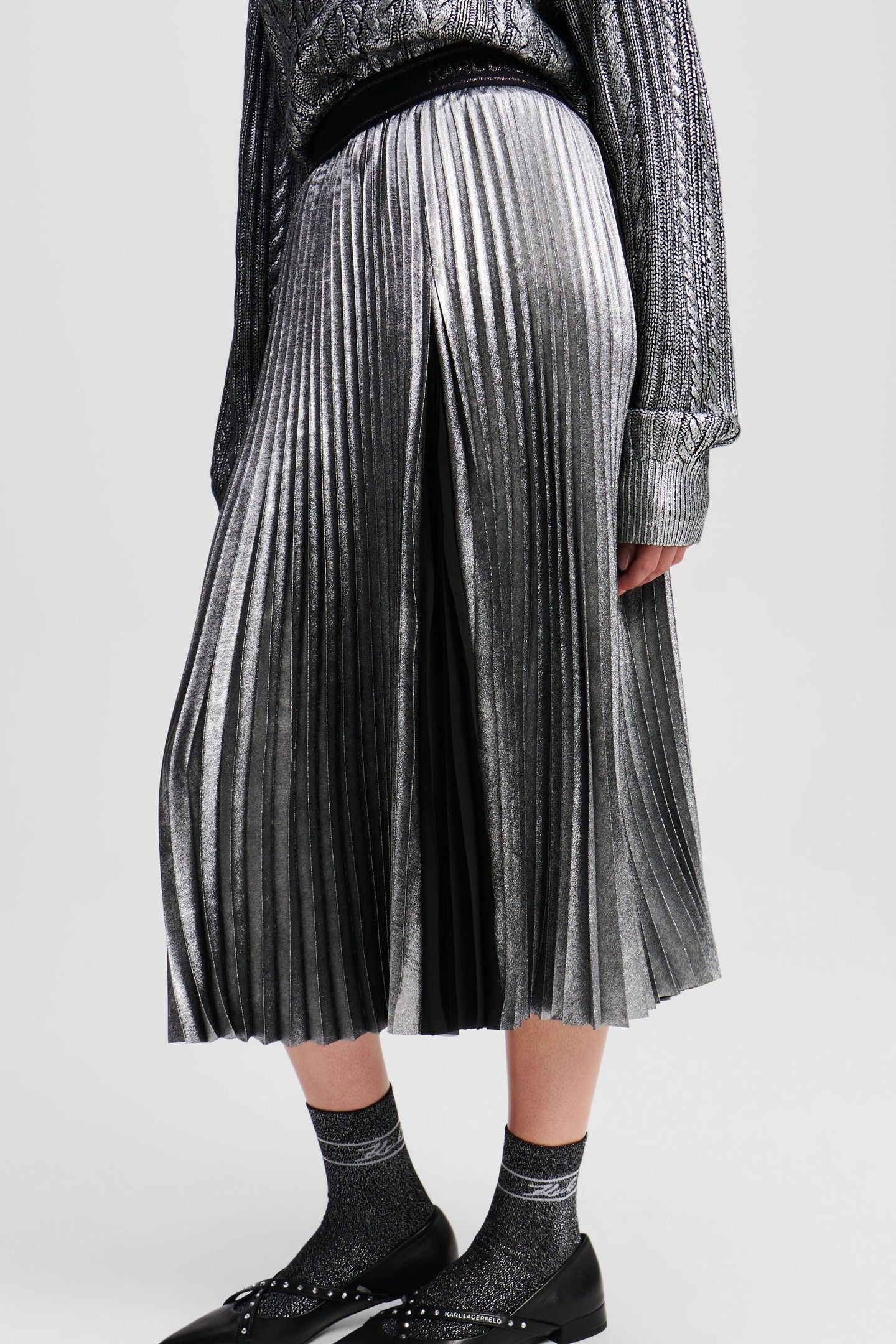 FOIL PLEATED SKIRT GUNMETAL 6