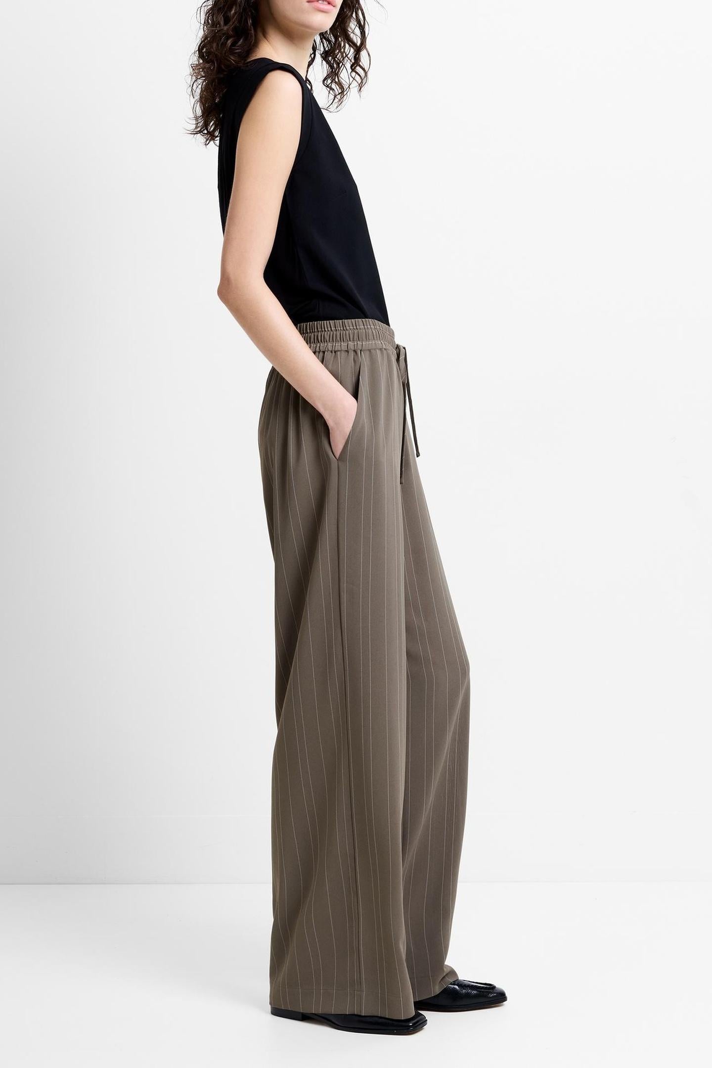 ERMA PINSTRIPE WIDE LEG TROUSE VINTAGE KHAKI/WHITE 4