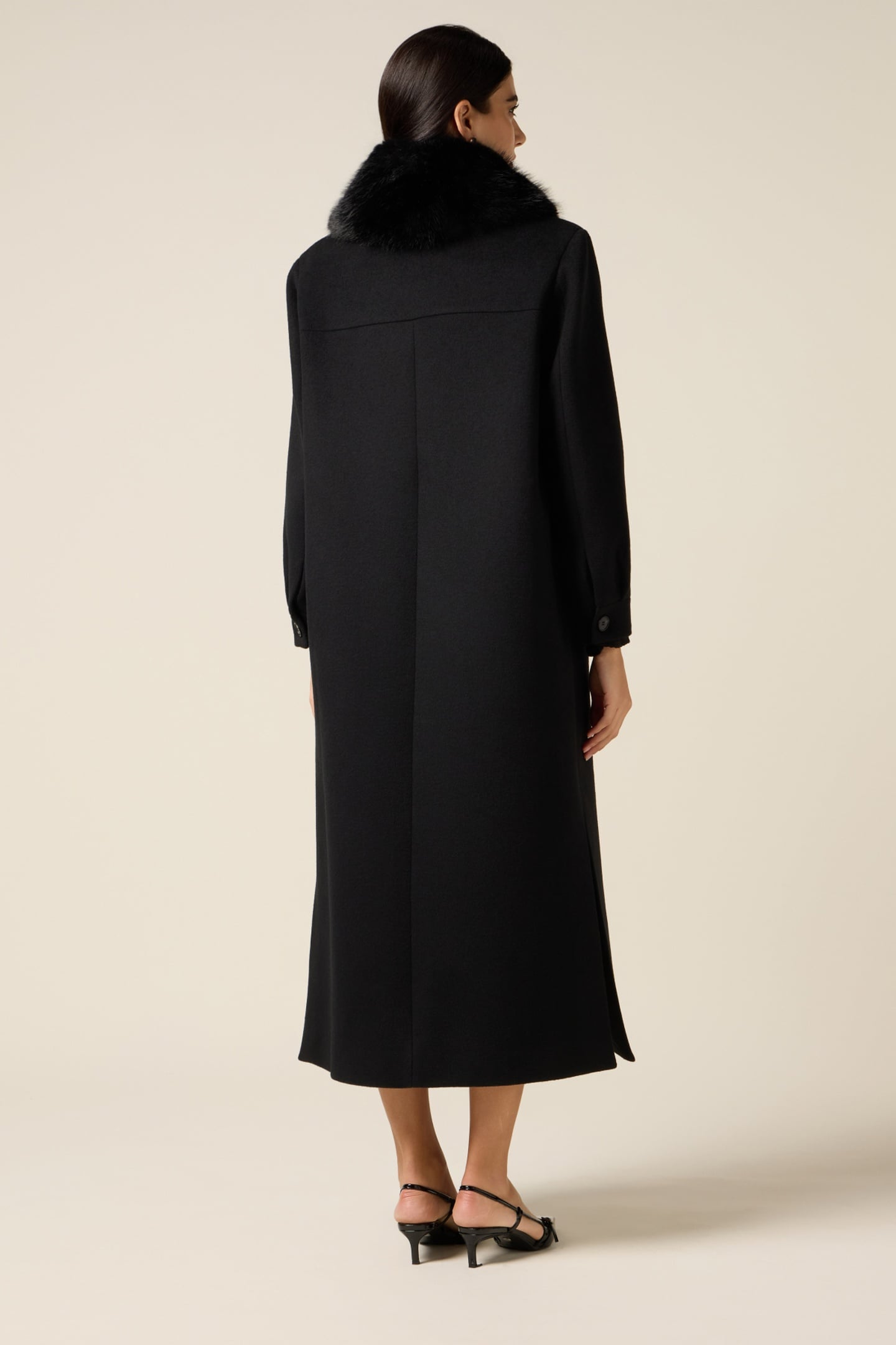 LONG MIXED WOOL COAT WITH FURRY COLLAR BLACK 2