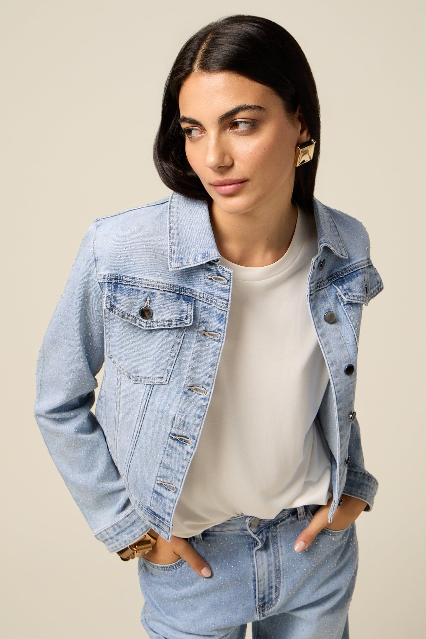 DENIM JACKET WITH MICRO CRYSTALS LIGHT BLUE 1