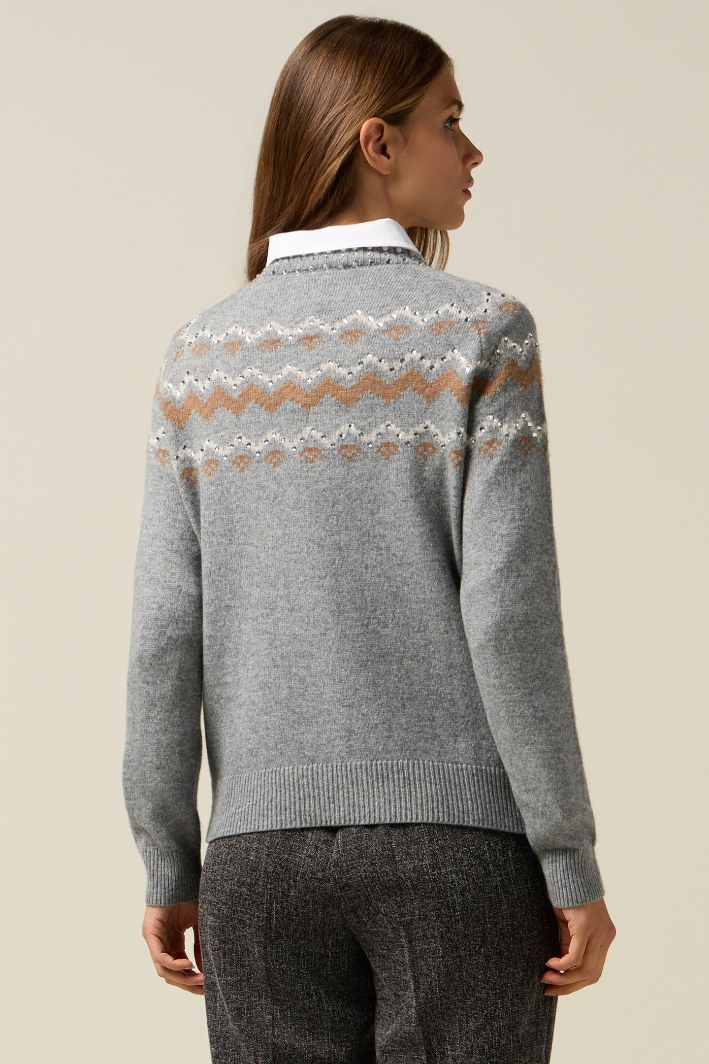 MIXED WOOL JACQUARD SWEATER WITH APPLIQUÉS GREY 2