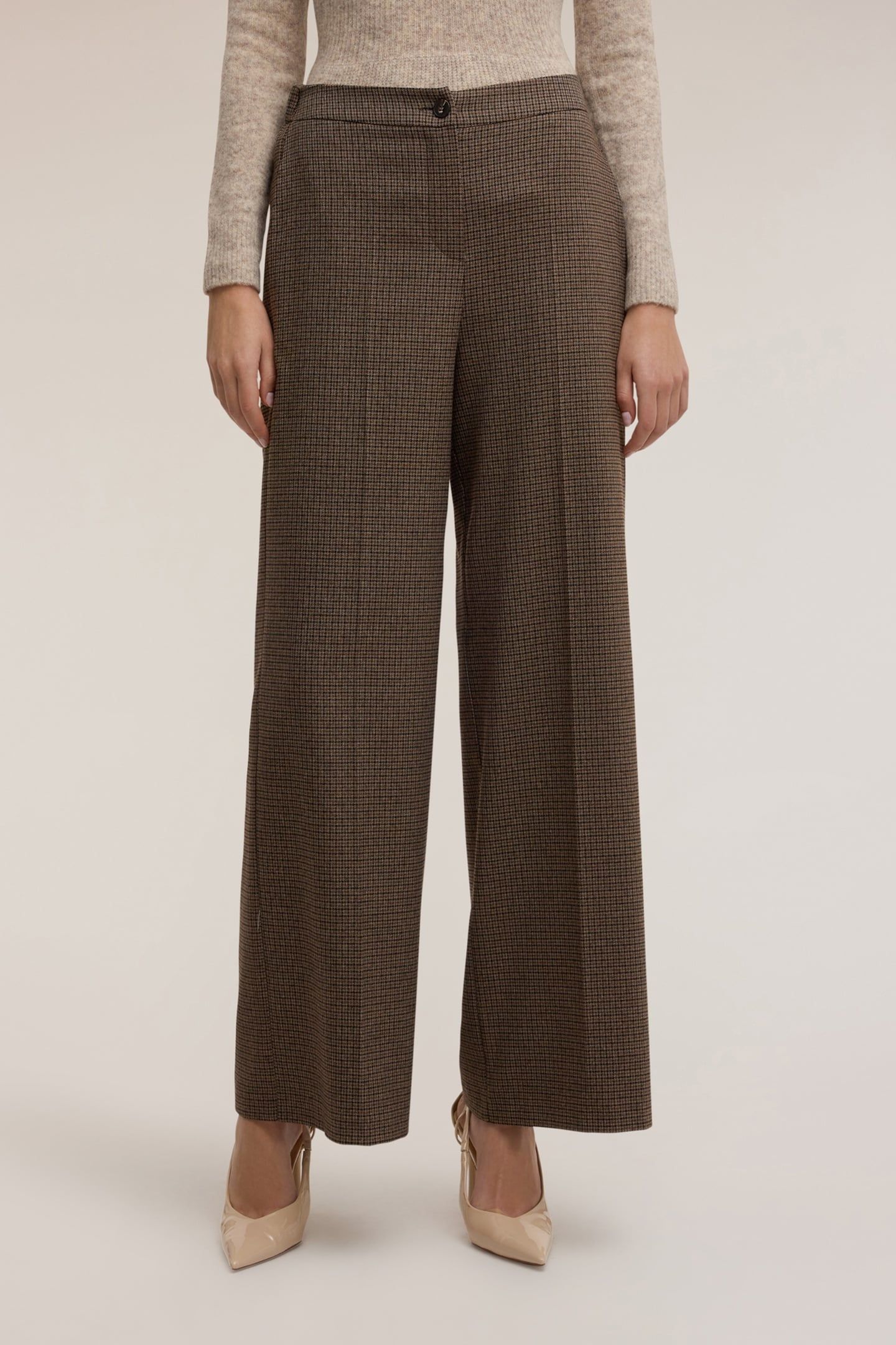 PALAZZO PANTS IN CHECK FABRIC BROWN 1