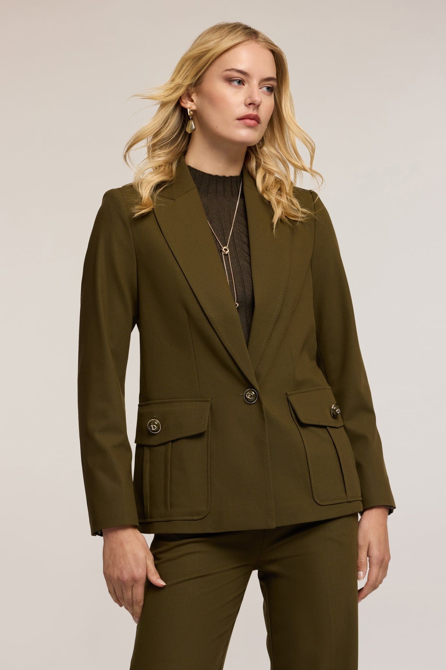 MILITARY BLAZER IN WOOL BLEND FLANNEL MILITARY GREEN 1