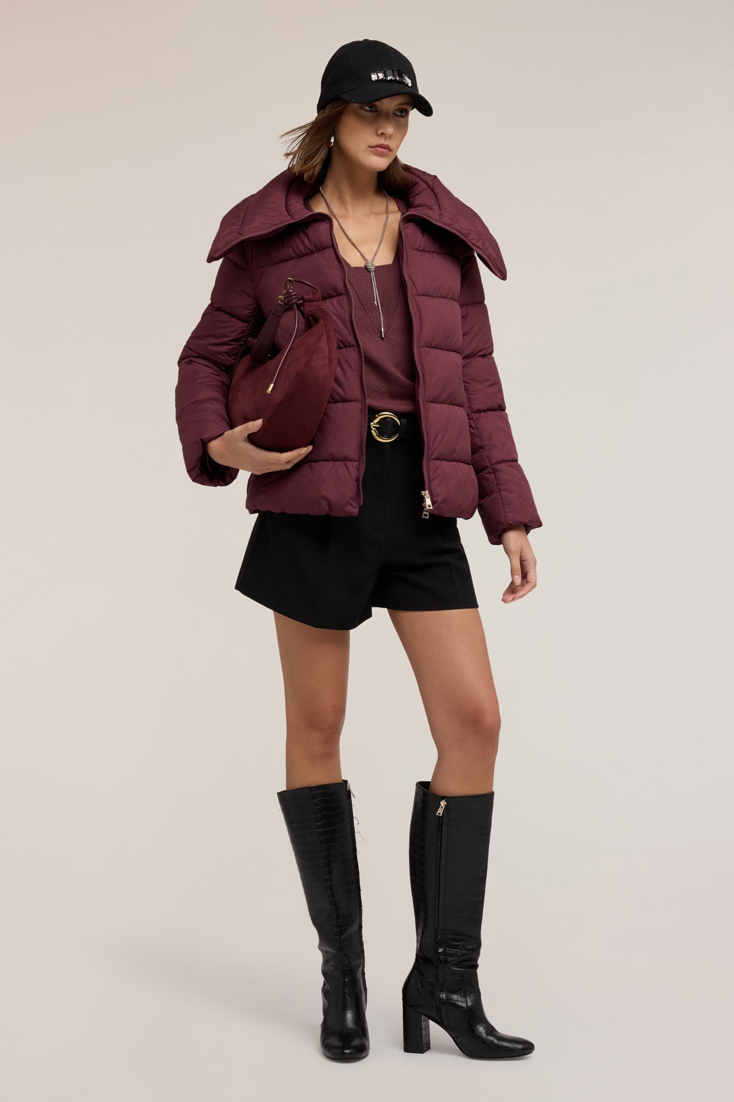 HEAVY DOWN JACKET WITH HIGH COLLAR BURGUNDY 1