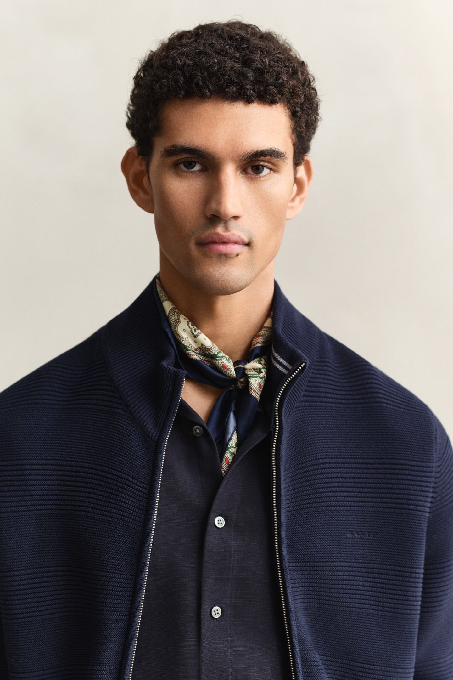 COTTON TEXTURE ZIPPED CARDIGAN EVENING BLUE 5