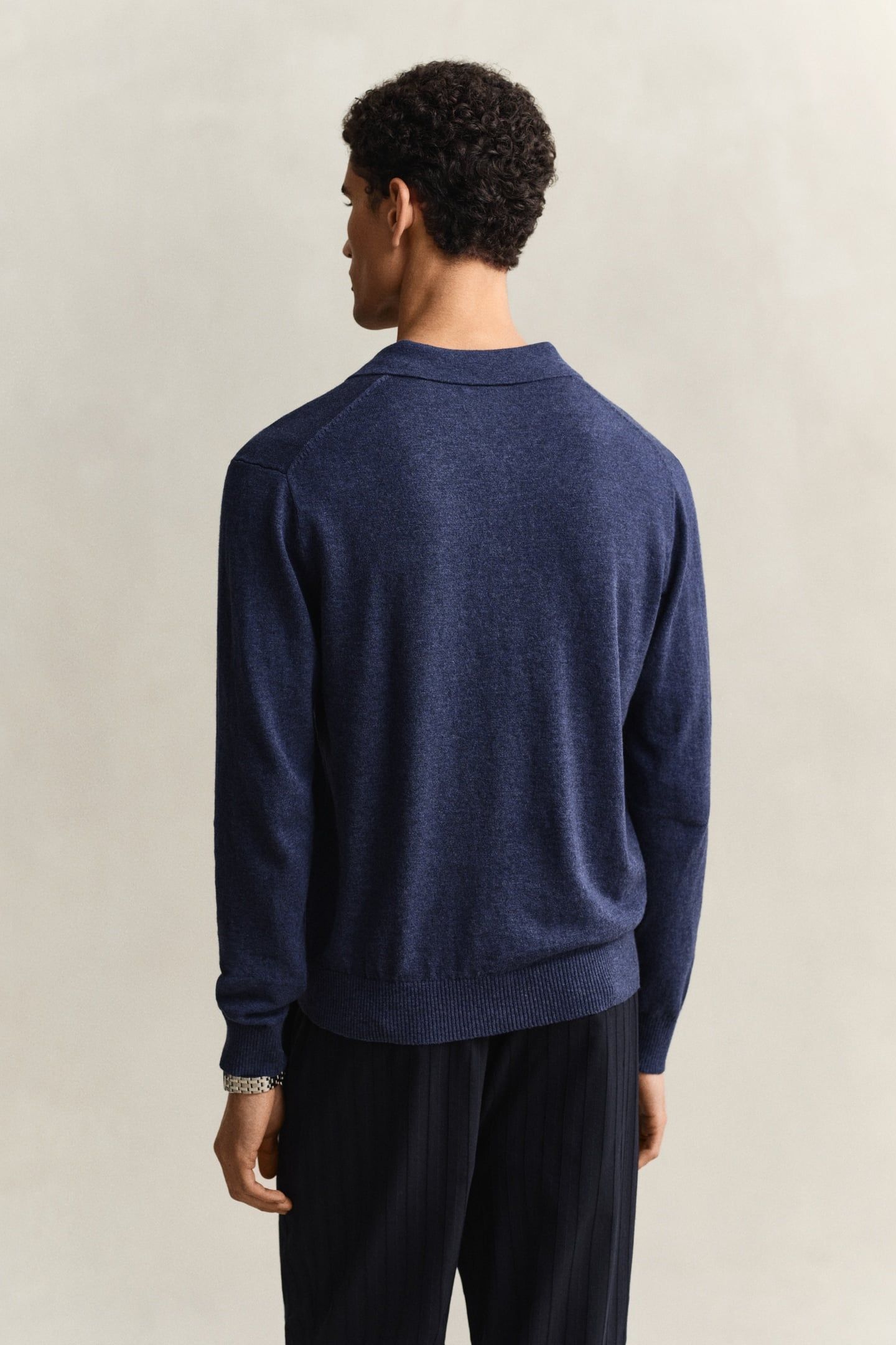 SLUB COTTON LINEN POLO DARK INDIGO MELANGE 3