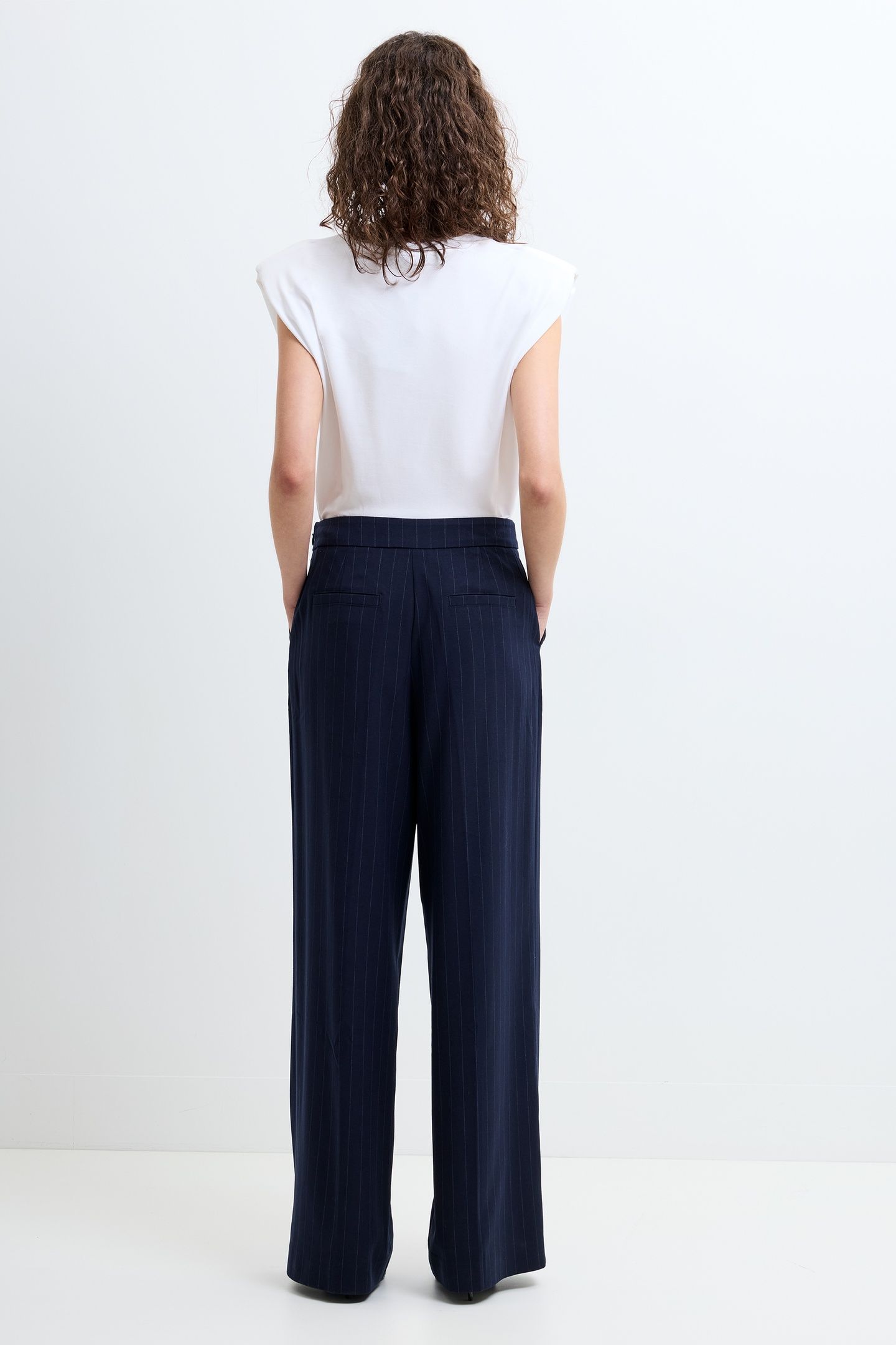 ALIA PINSTRIPE BUTTON DETAIL NAVY/LINEN WHITE 3