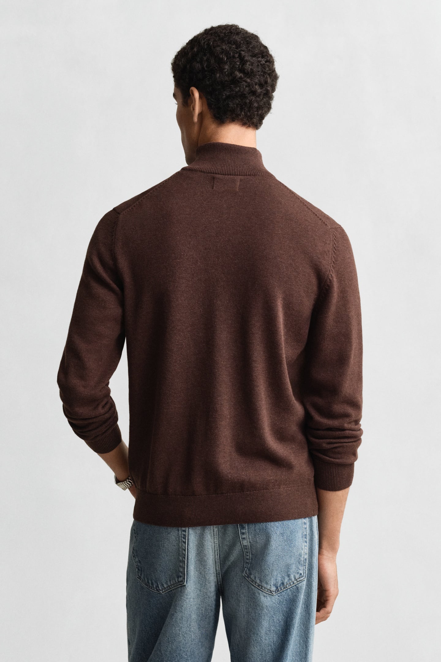 COTTON KNIT ZIP CARDIGAN BROWN MELANGE 3