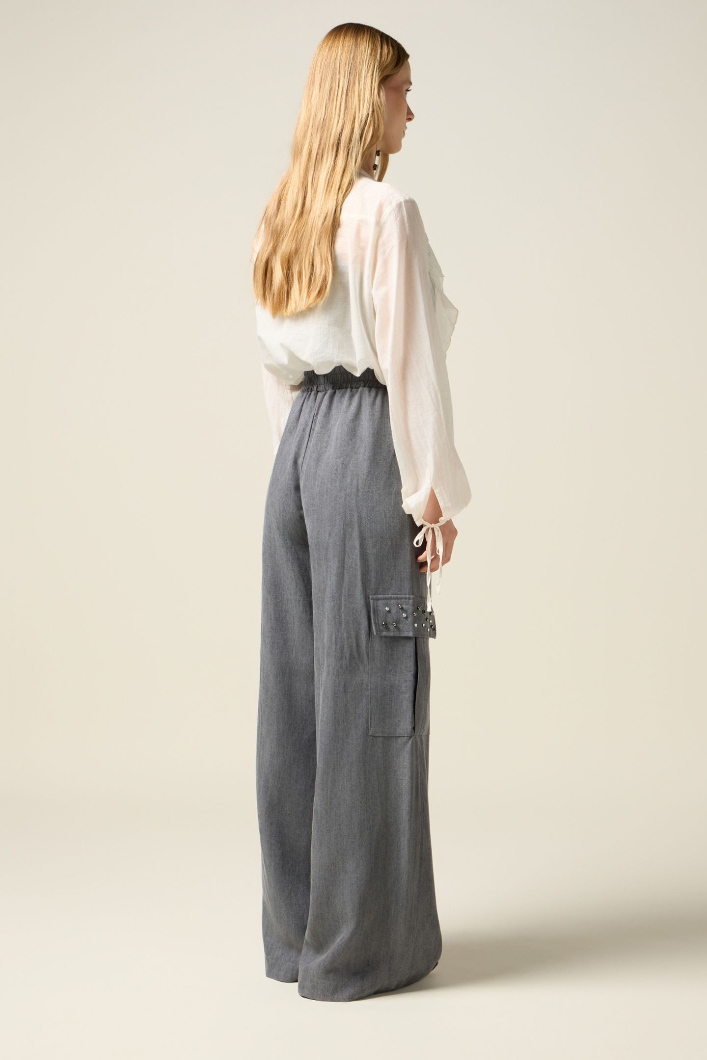 TENCEL CARGO PANTS WITH STONES GREY 3