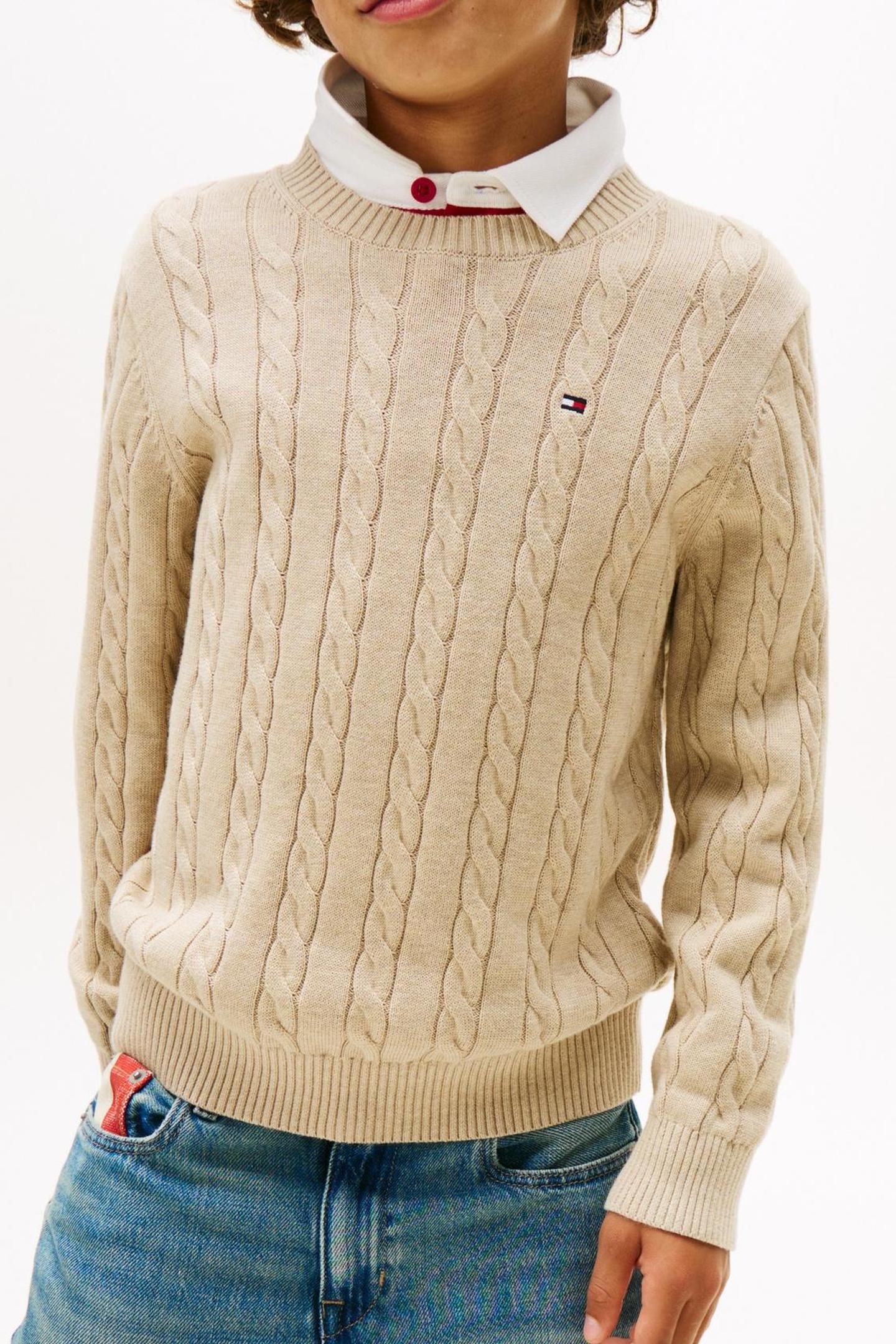 BOYS COTTON CABLE SWEATER MALTED MILK HEATHER 1