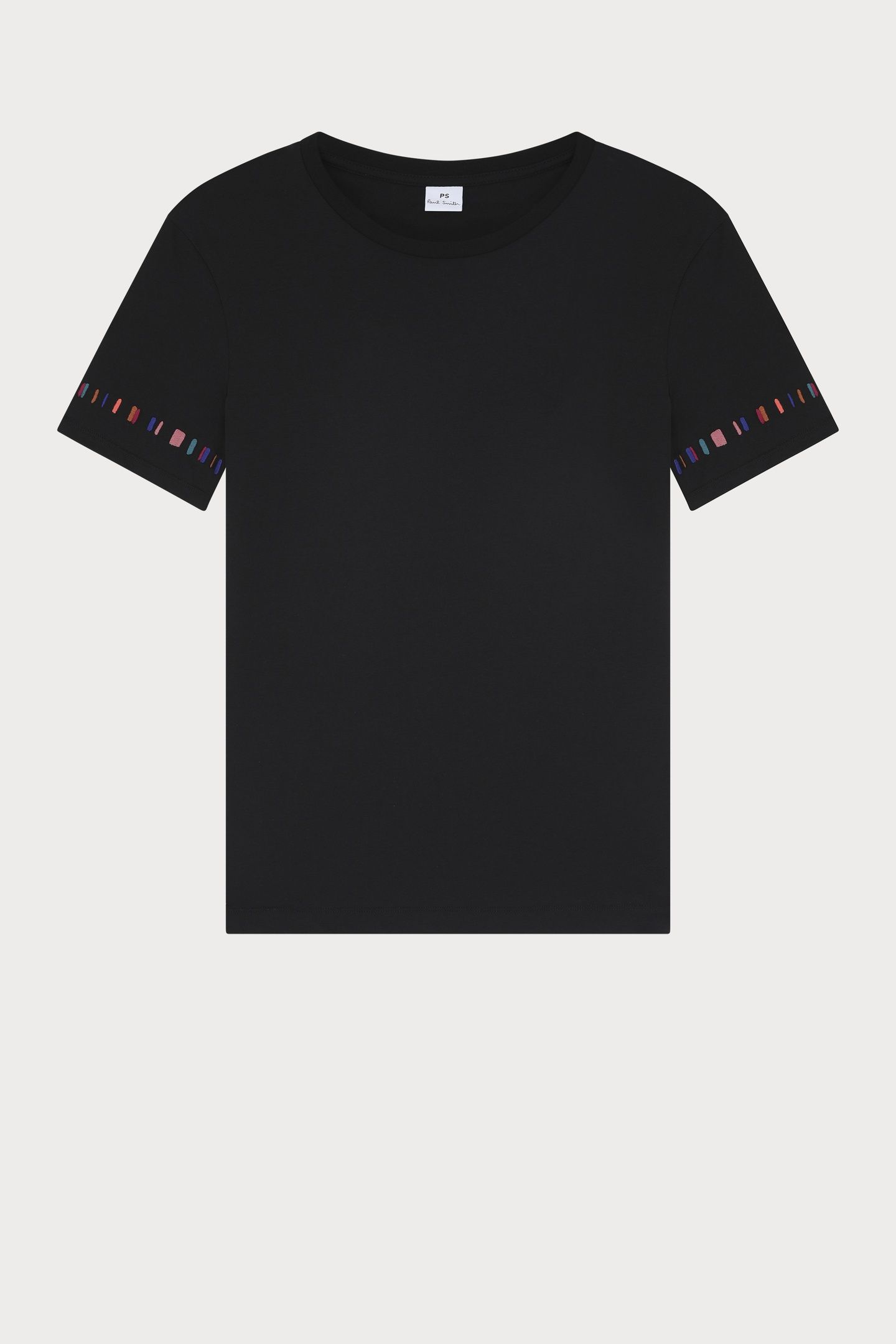 WOMENS STRIPE SLEEVE EMB T-SHIRT BLACK 5