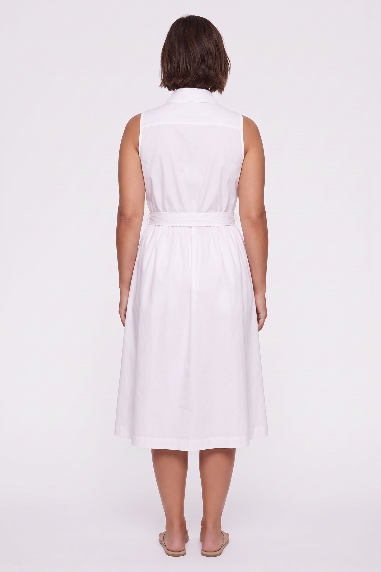 HEART BUTTONS STRETCH POPLIN DRESS WHITE 2