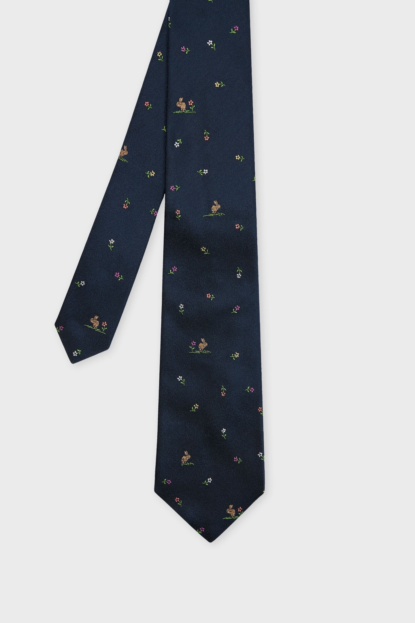 MEN TIE SMALL RABBIT FLRL NAVY 1