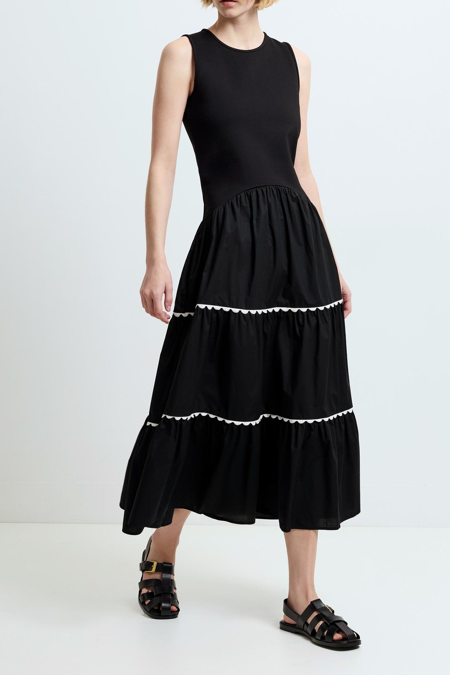 KAYLIE JIA MIX RIC RAC MIDI BLACK/PORCELAIN CREA 1