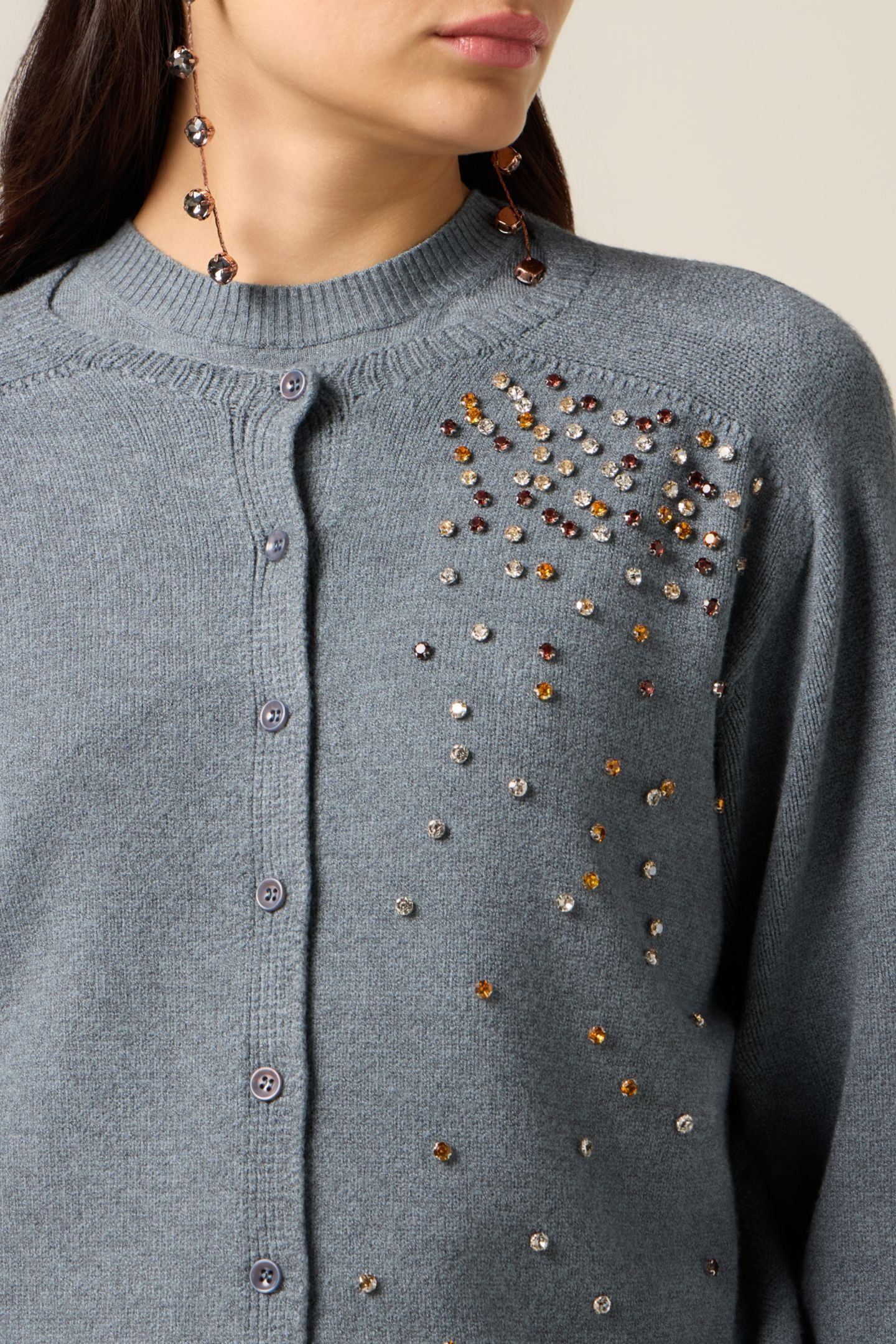VISCOSE BLEND CARDIGAN WITH CRYSTALS GREY 4