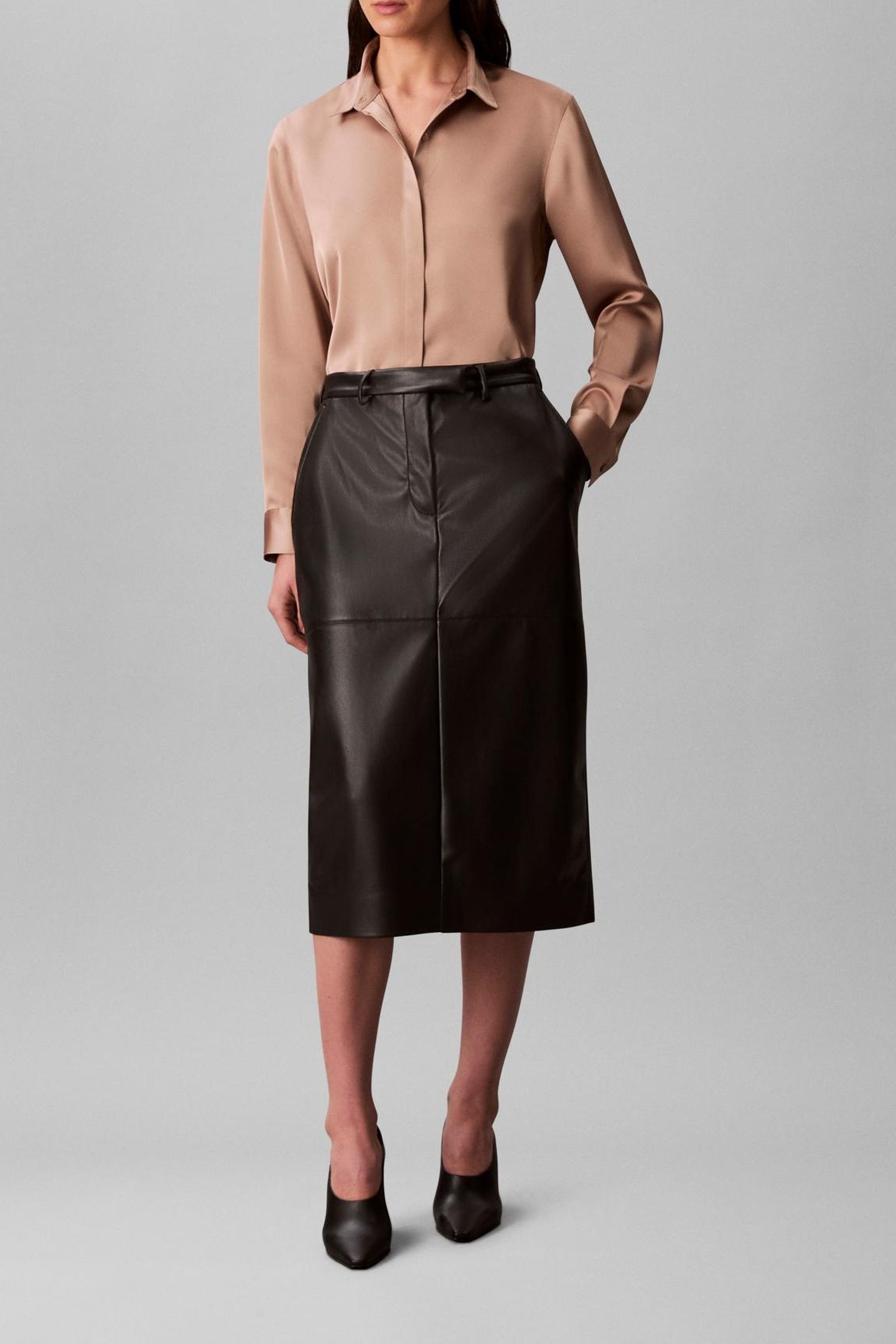 FAUX LEATHER MIDI SKIRT BLACK 1