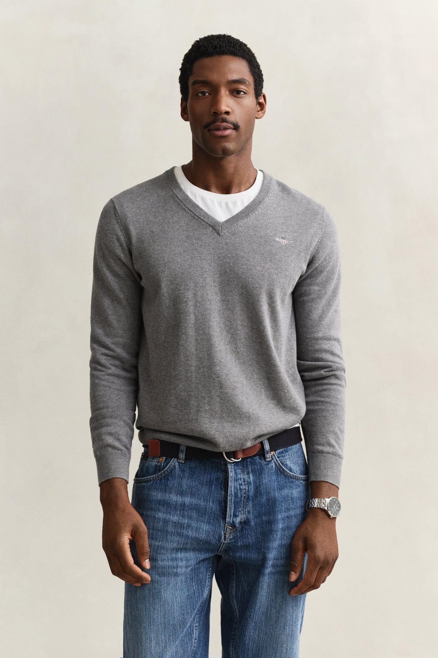 CLASSIC COTTON V-NECK DARK GREY MELANGE 2