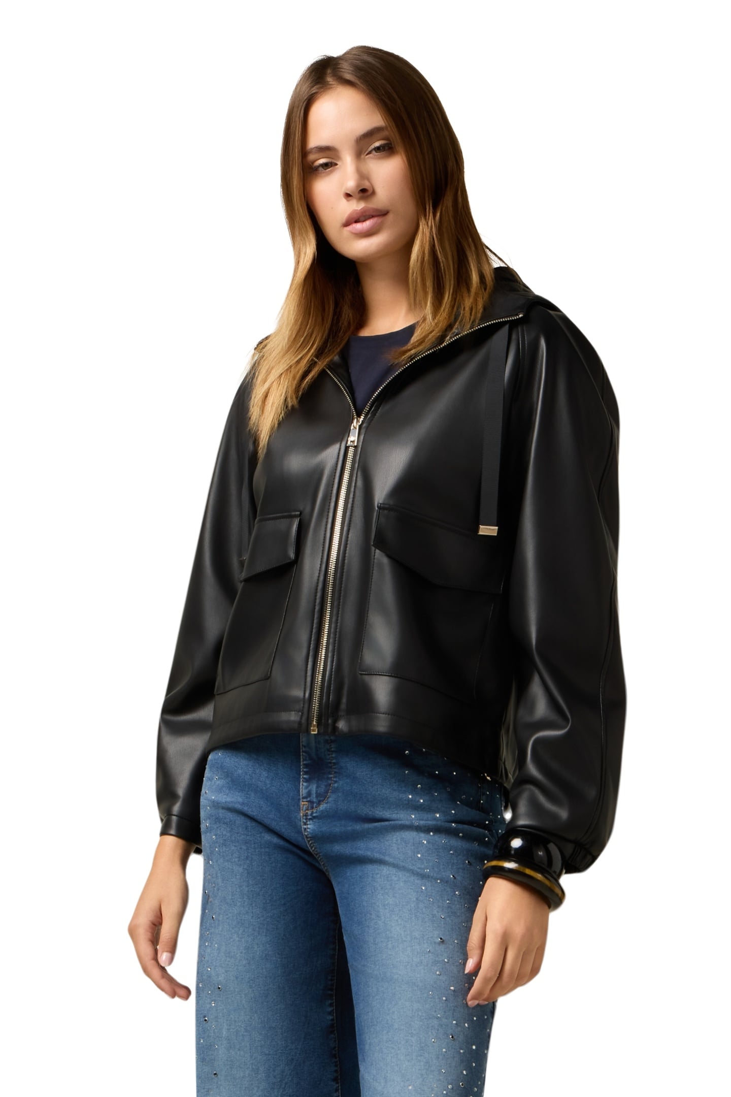 SHORT JACKET WITH HOOD AND ZIP BLACK 4