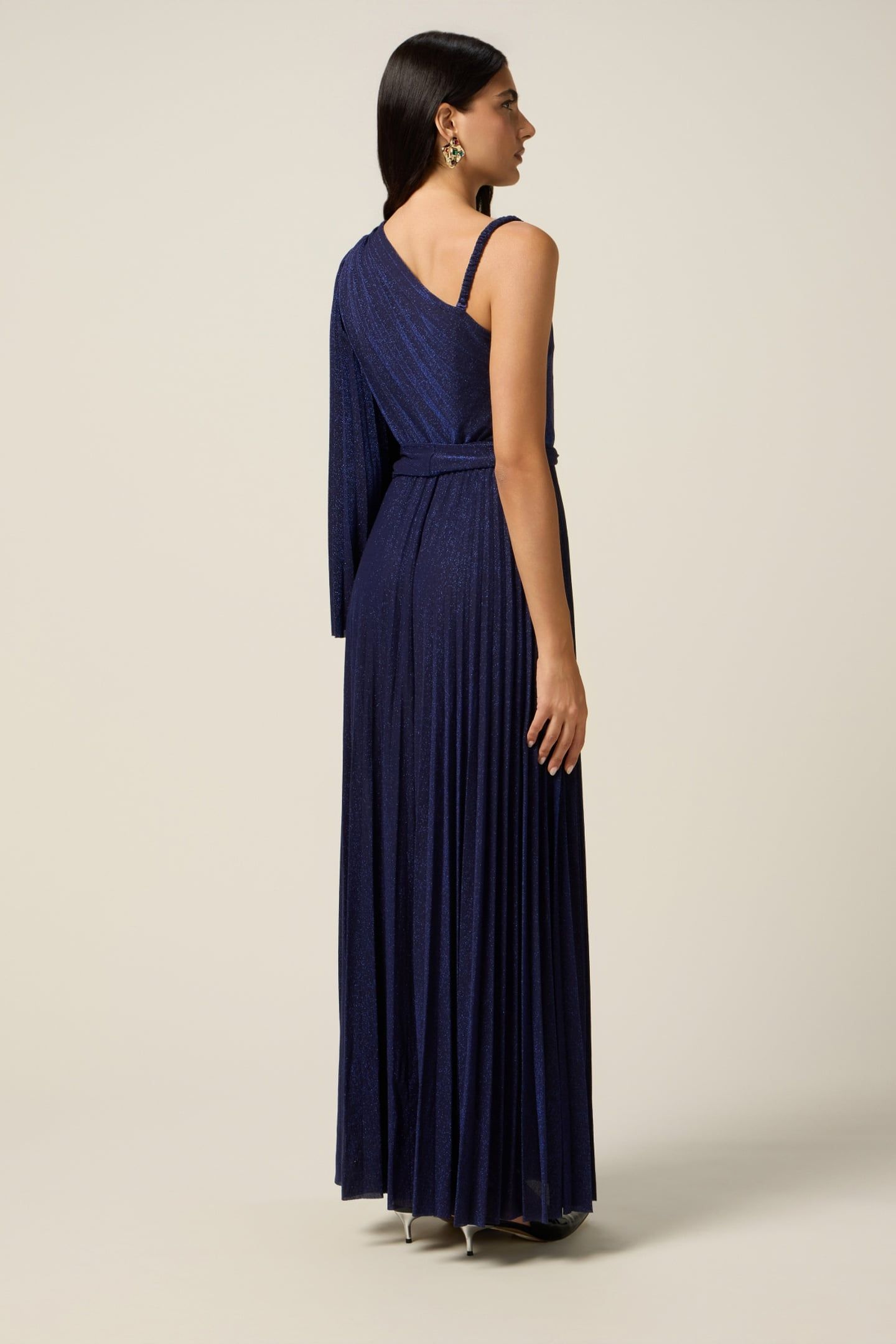 ONE-SHOULDER DRESS IN LUREX JERSEY BLUE 2