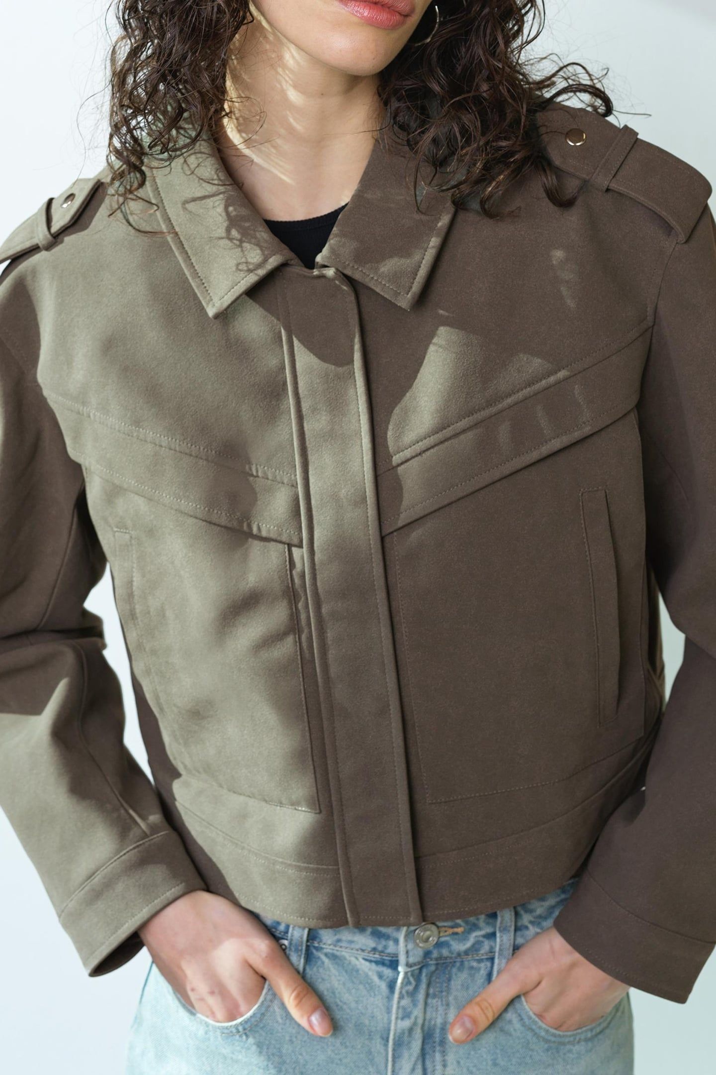 LARISSA FAUX SUEDE BOMBER VINTAGE KHAKI 4