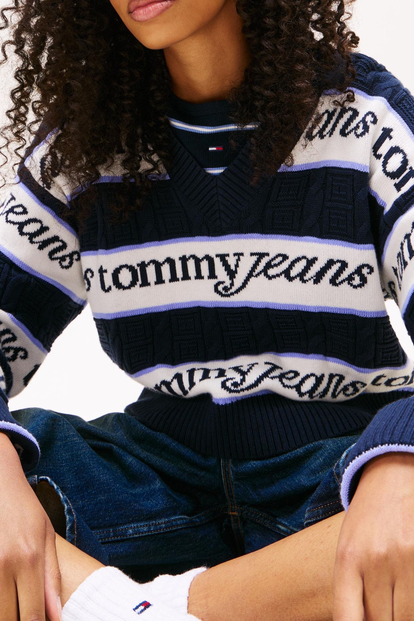 TJW STRIPE LOGO SWEATER DARK NIGHT NAVY/STRIPE 5