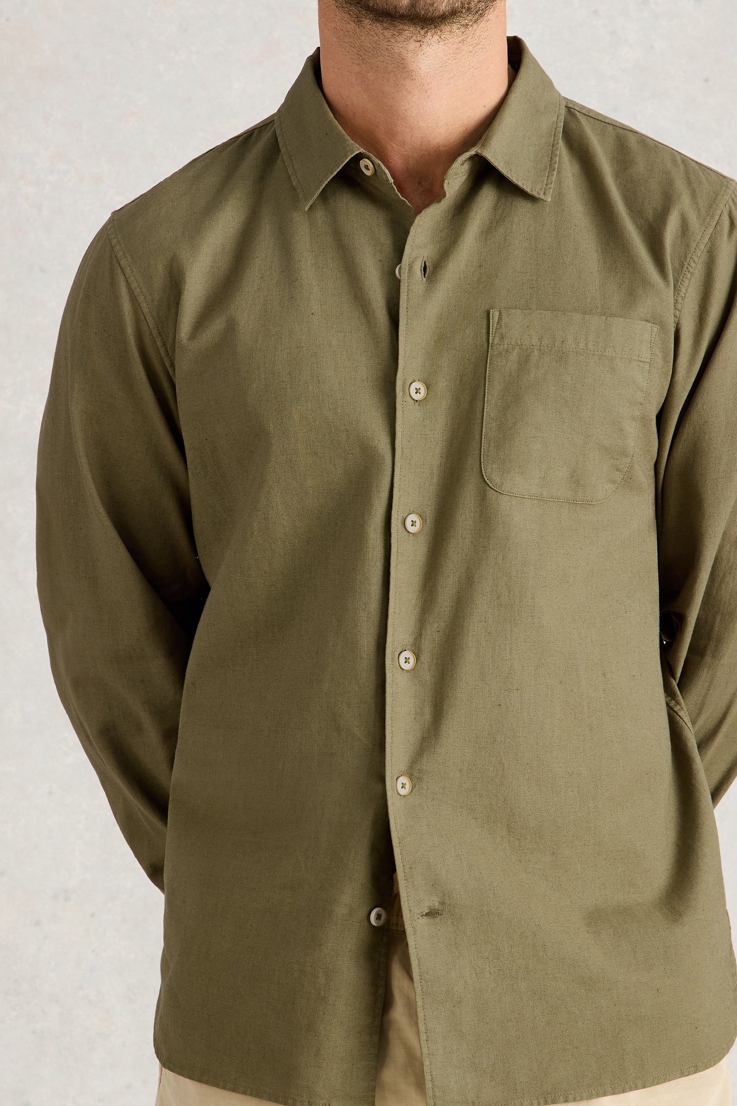 ELY LINEN COTTON LS SHIRT KHAKI GREEN 5