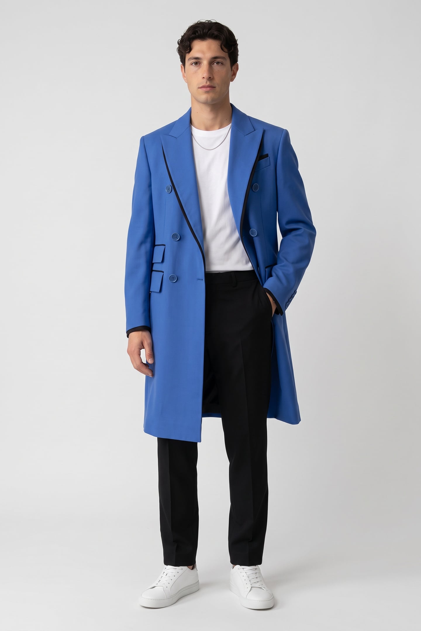 COAT IN CONTRASTING LAYERS BONDED FABRIC BLUE 1
