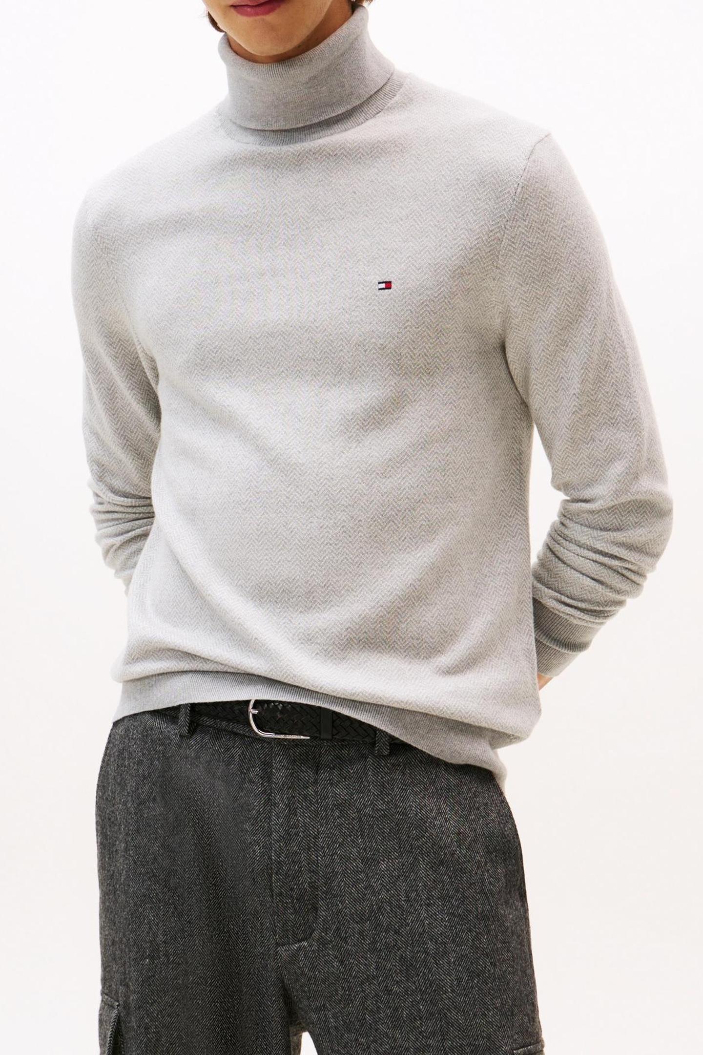 PIMA COTTON CASHMERE HERRINGBONE LIGHT GREY HEATHER/IVORY PE 1