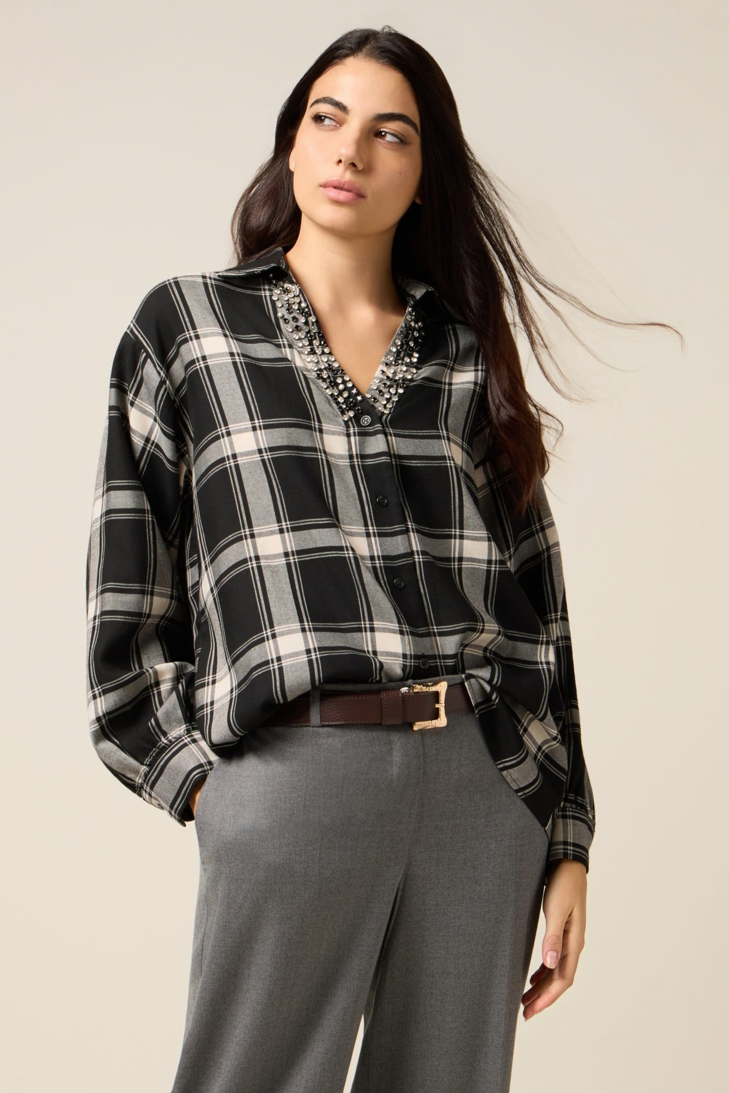 CHECK SHIRT WITH STUDS BLACK 1