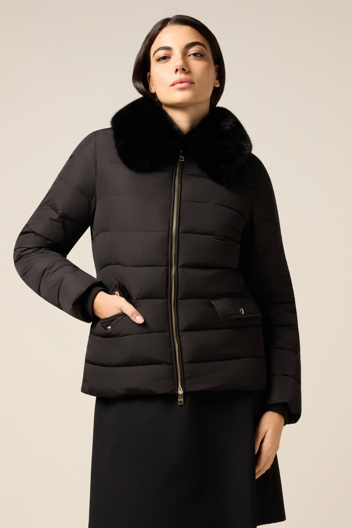 DOWN JACKET WITH PLUSH COLLAR BLACK 1