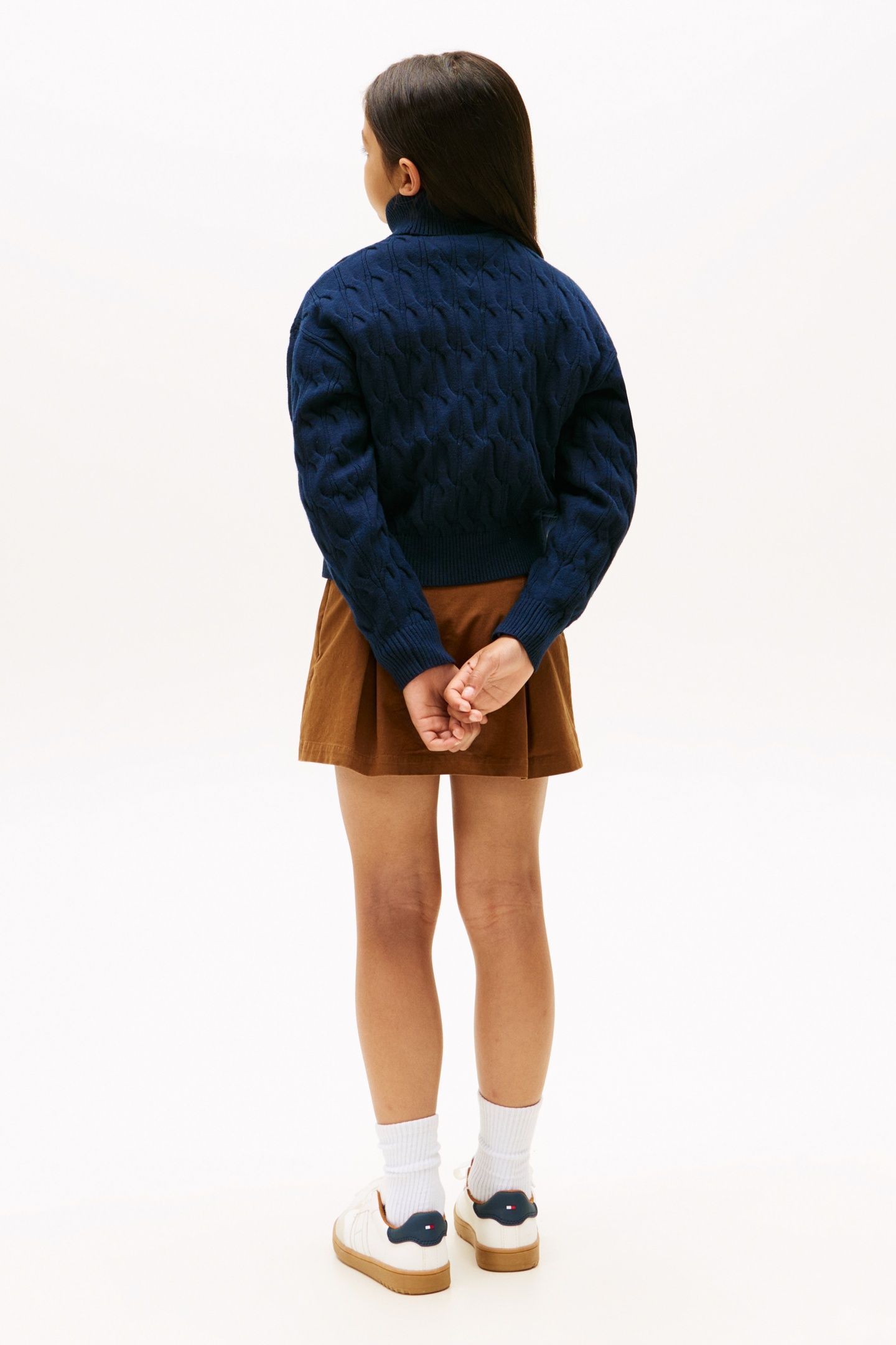 GIRLS CREST CABLE TURTLE NECK DARK NIGHT NAVY 2