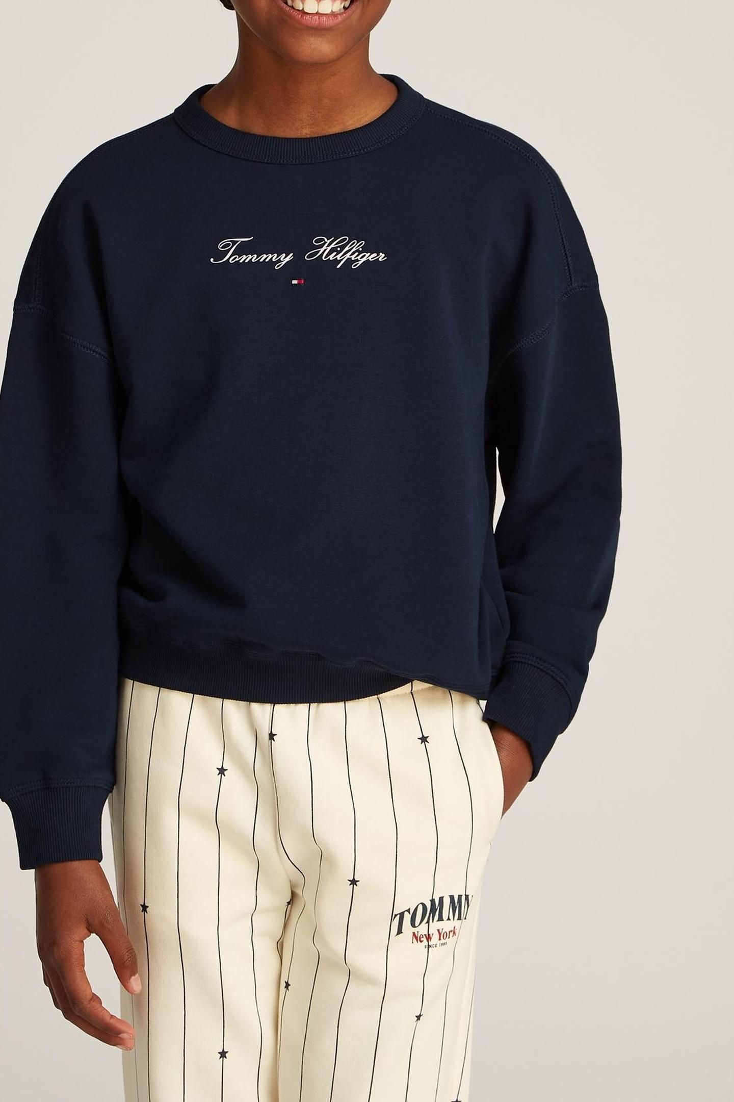 GIRLS TOMMY SCRIPT CREWNECK DARK NIGHT NAVY 1