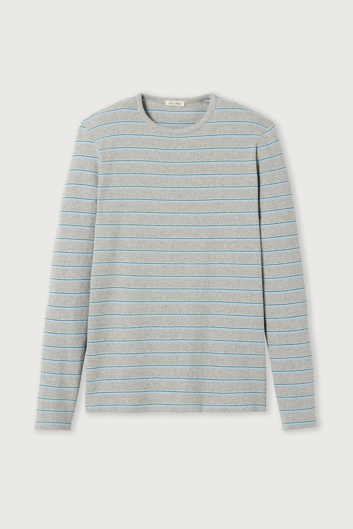 URYSTREET LONG-SLEEVE T-SHIRT GRIS CHINE RAYE VERT ET BLEU 3