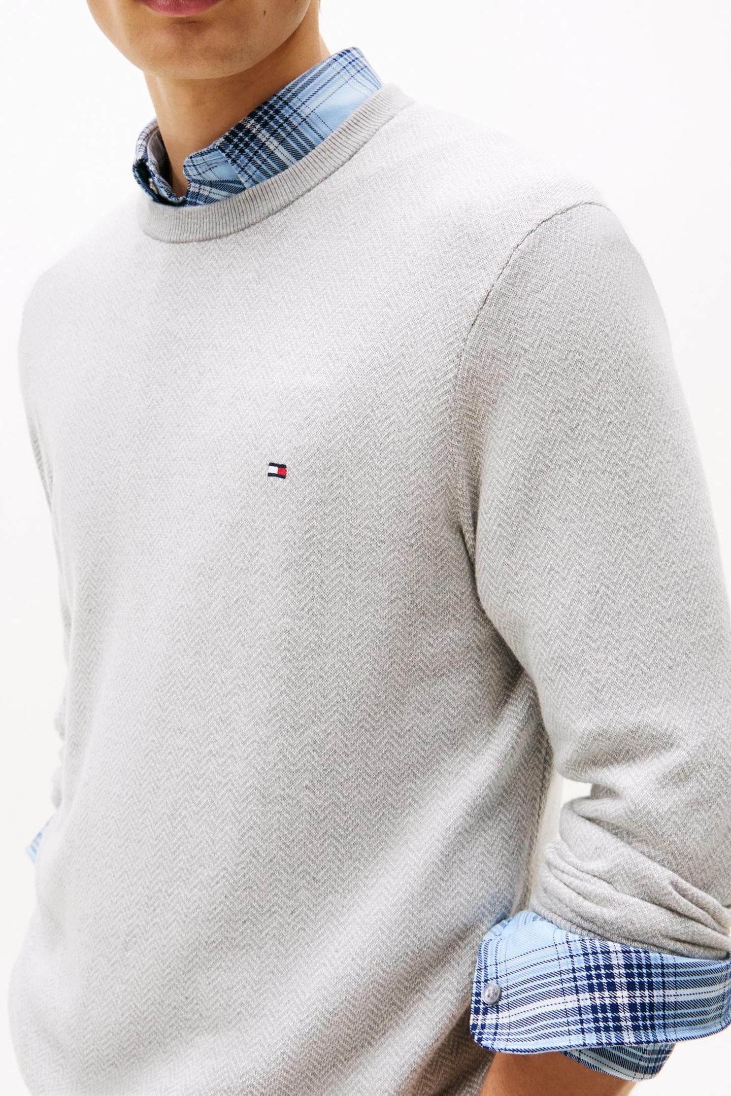 PIMA COTTON CASHMERE HERRINGBONE LIGHT GREY HEATHER/IVORY PE 5