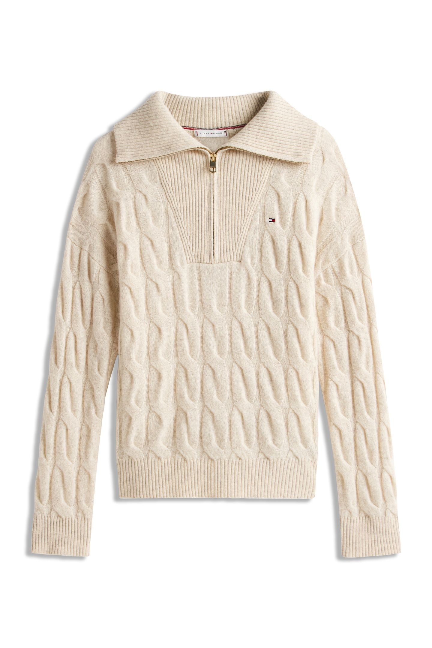 SOFT WOOL CABLE 1/2 ZIP HEATHER OATMILK 4