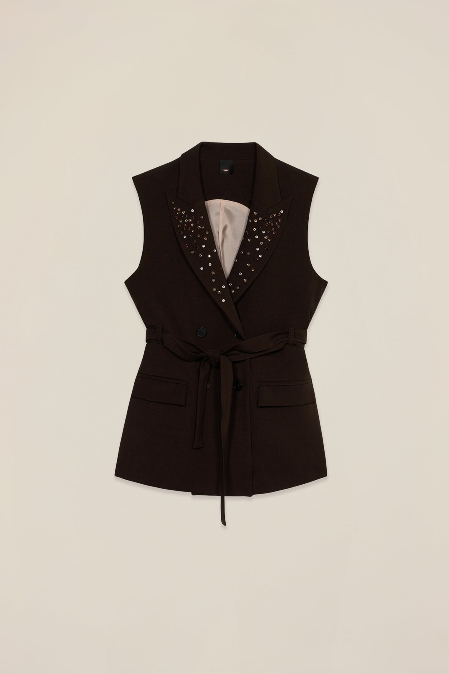 DOUBLE-BREASTED VEST WITH STUDS AND BEZELS BROWN 3