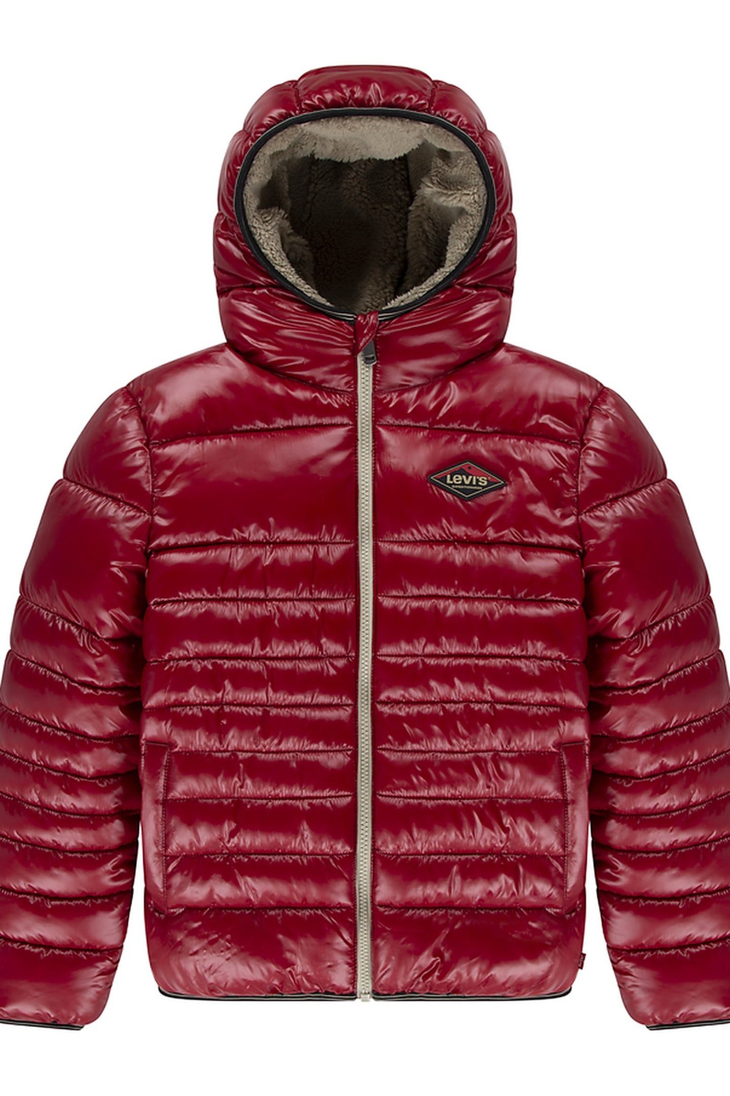 BOYS SHERPA LINED PUFFER JACKET RHYTHMIC RED 1